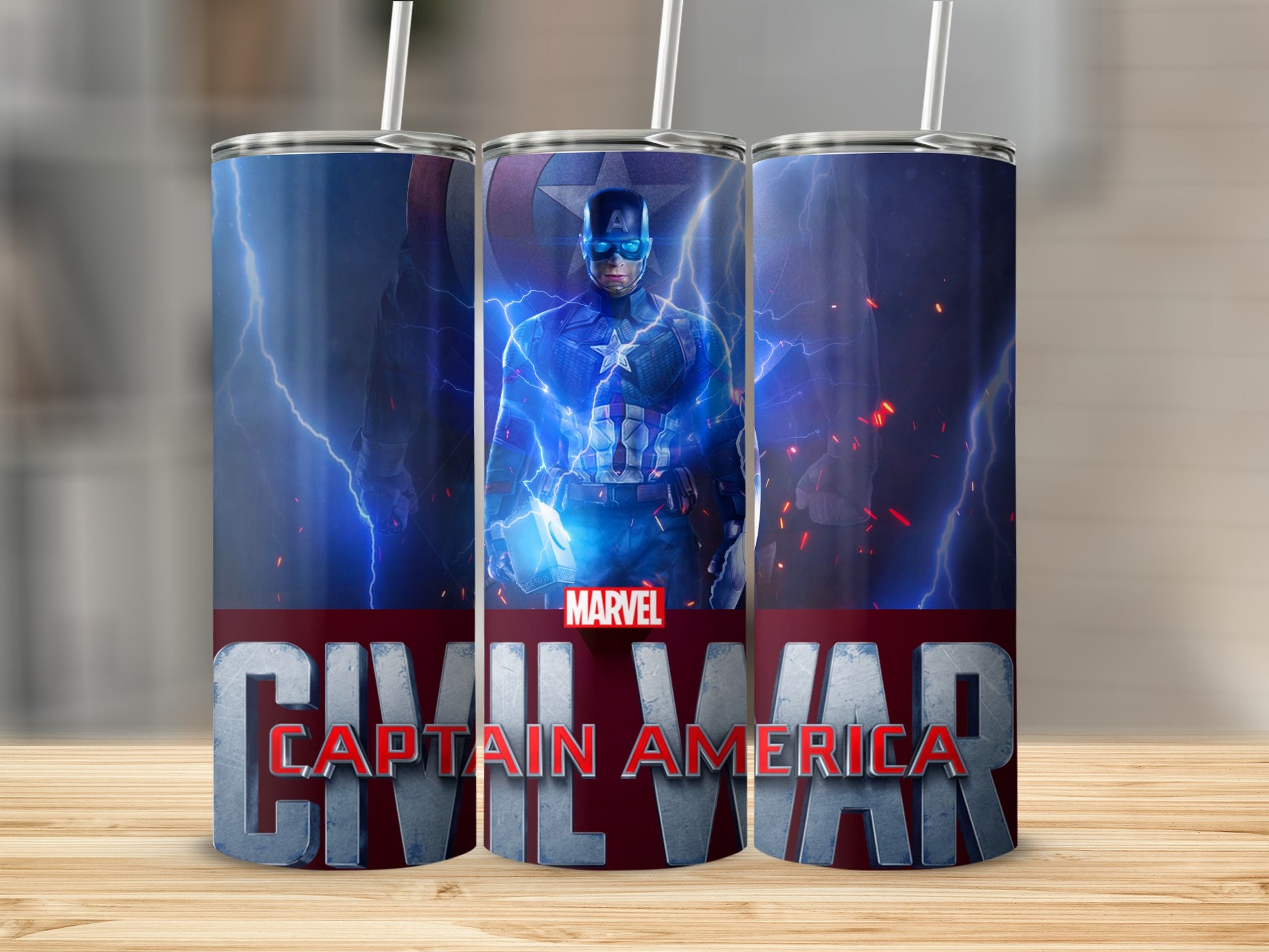MARVEL CIVIL WAR CAPTAIN AMERICA blue lightning tumbler product type