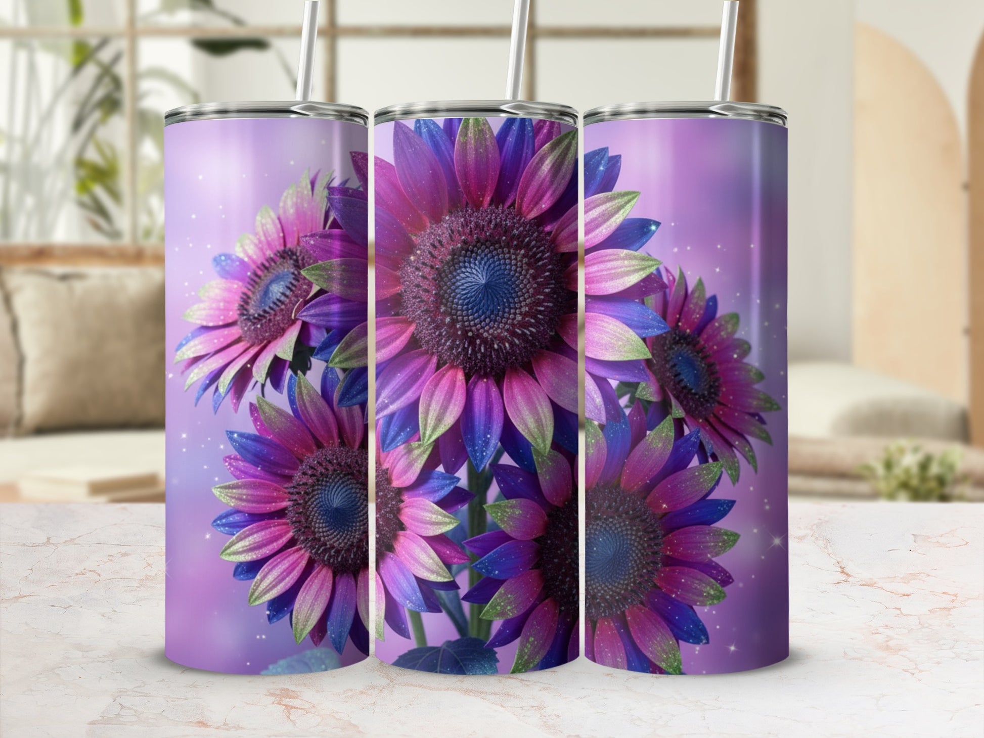 Purple Sunflower Art Design Stainless Steel Tumbler