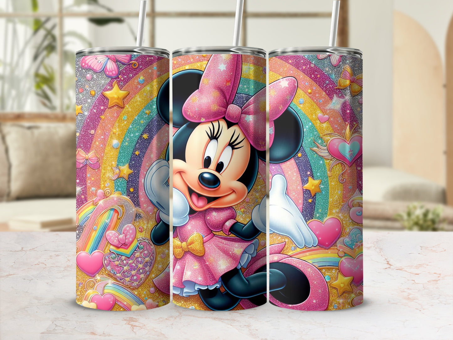 Colorful Minnie Mouse Rainbow Design Tumbler Cup