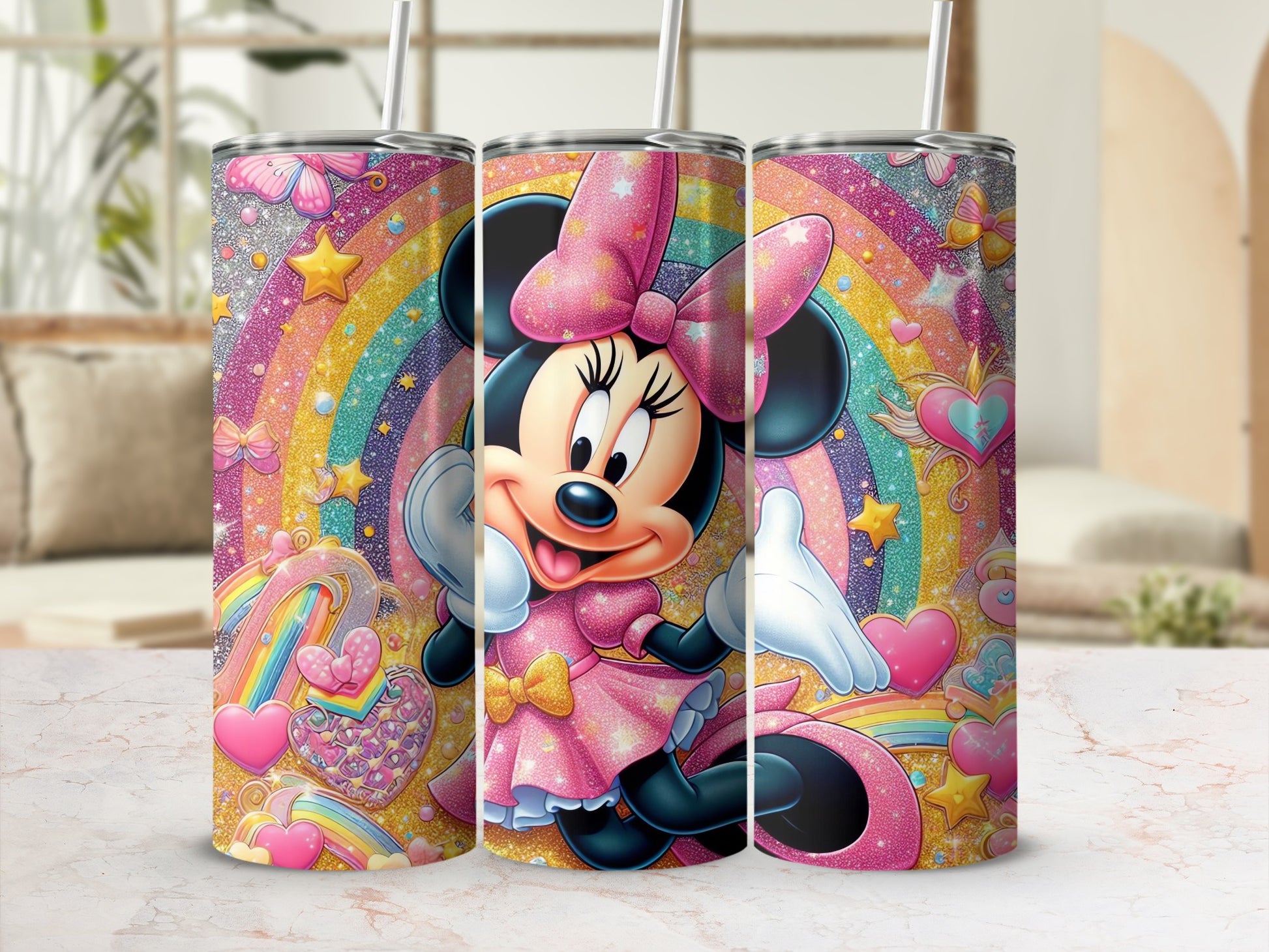Colorful Minnie Mouse Rainbow Design Tumbler Cup