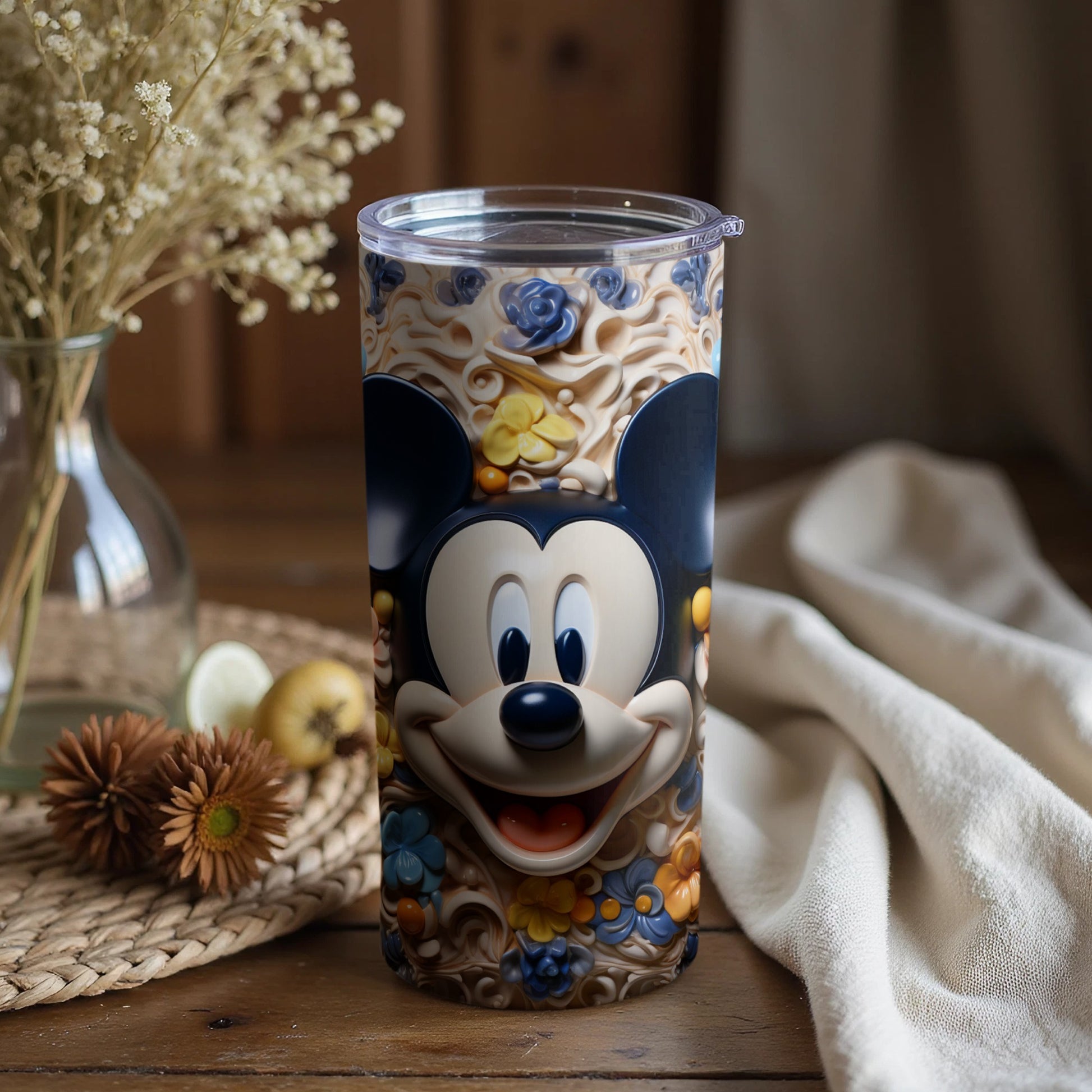 Mickey Mouse Floral Design Insulated Tumbler