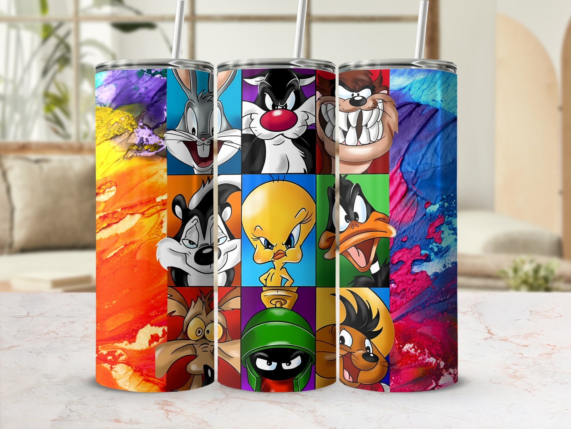 Colorful Cartoon Characters Collage Design Tumbler