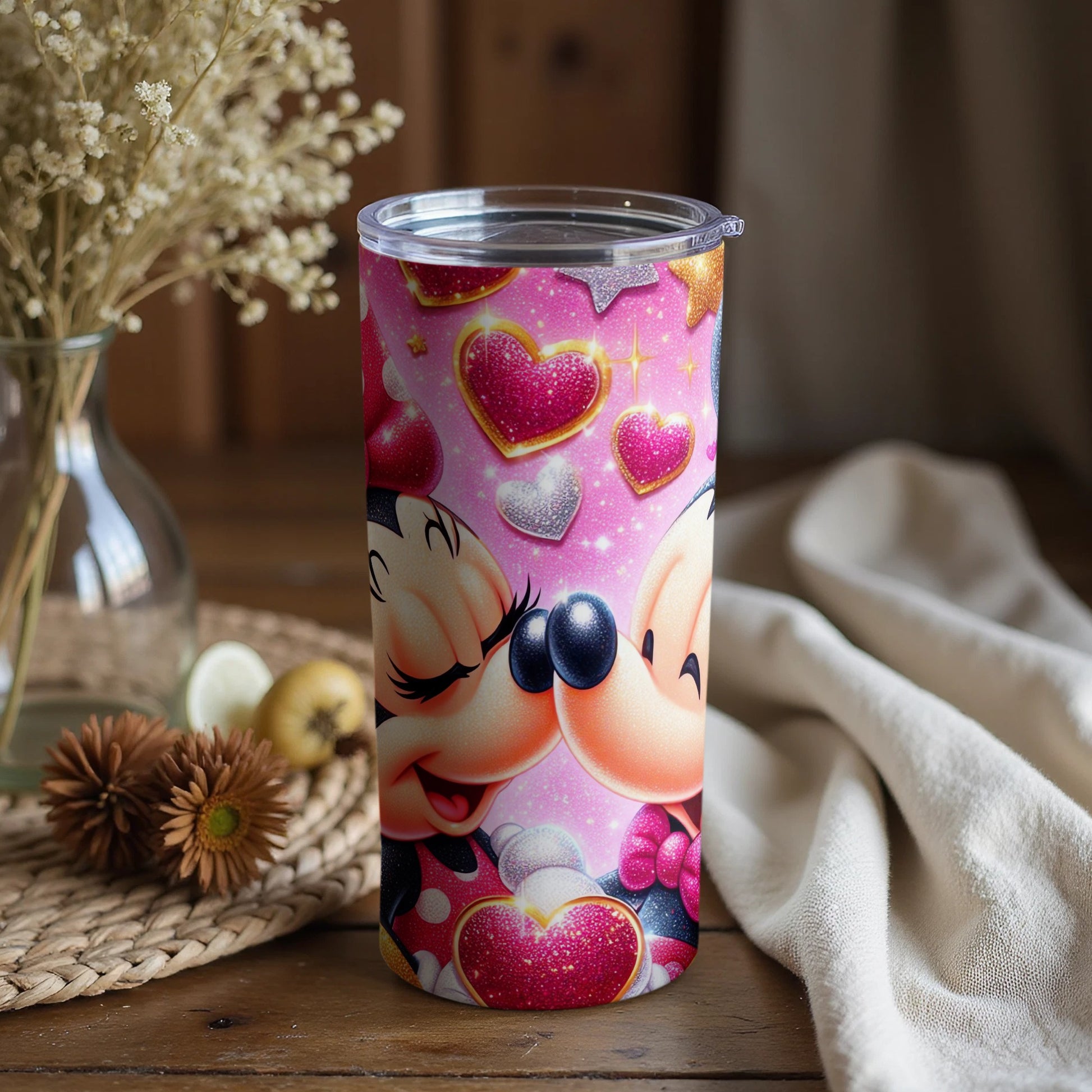 Adorable Cartoon Characters with Hearts Design Tumbler