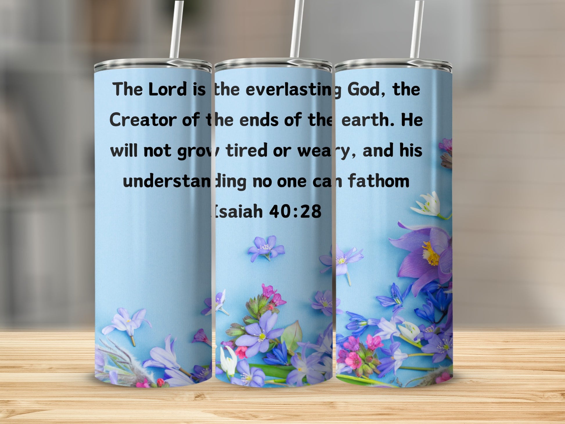 Floral Tumbler with Inspirational Bible Verse Print