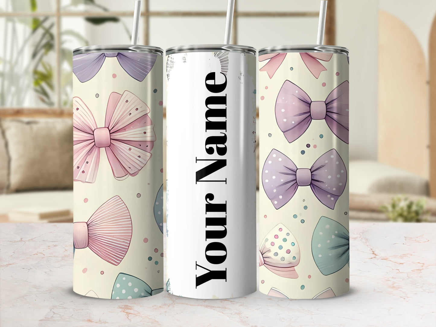 Personalized Bow Design Insulated Tumbler with Straw