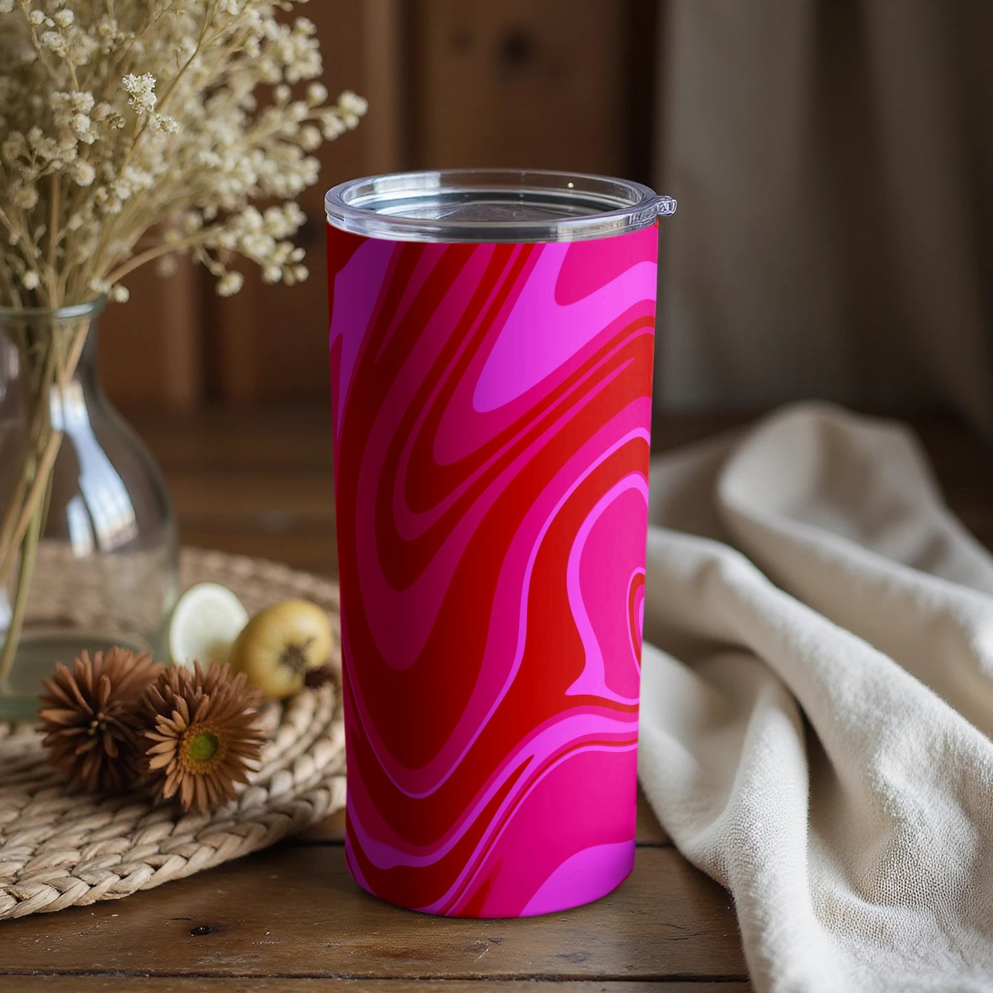 Vibrant Pink Red Swirl Design Insulated Tumbler Cup
