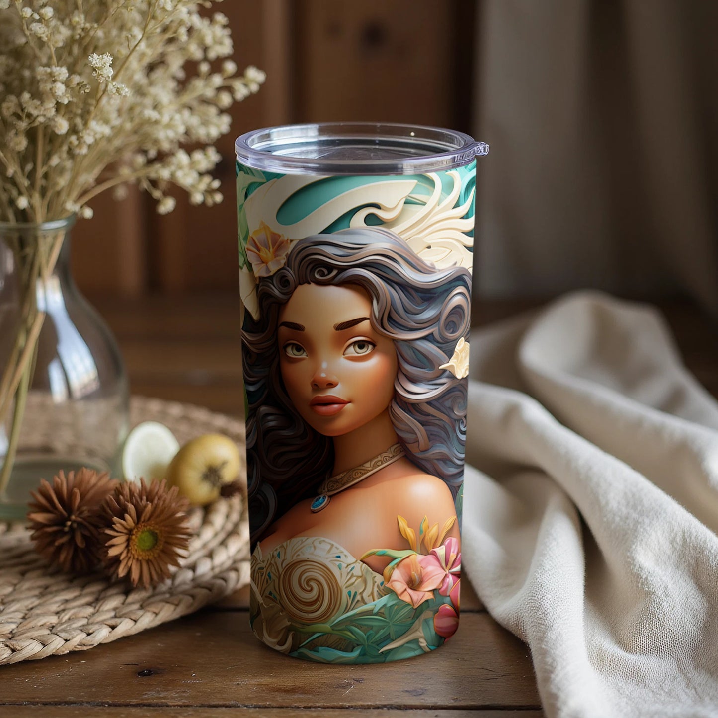 Beautiful Waves and Flowers Tumbler Design