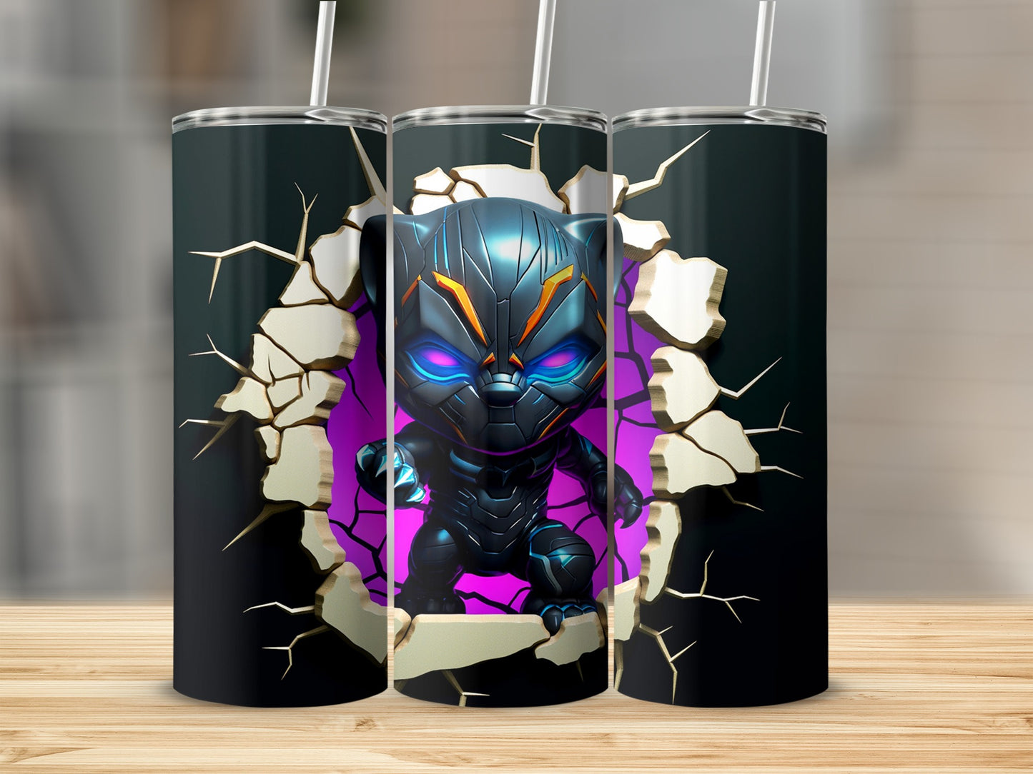 Black Panther Themed Tumbler with Vibrant Action Design