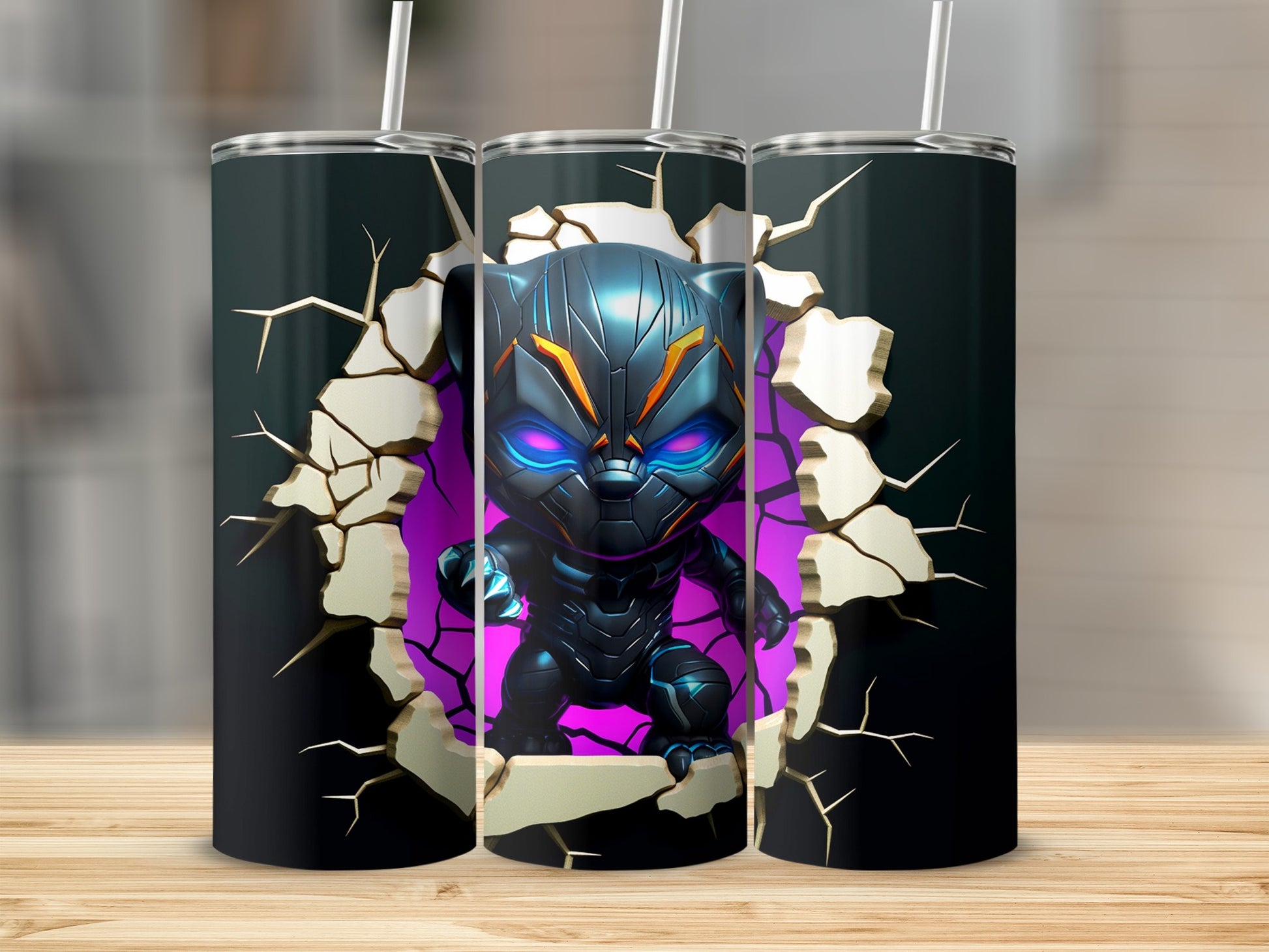 Black Panther Themed Tumbler with Vibrant Action Design