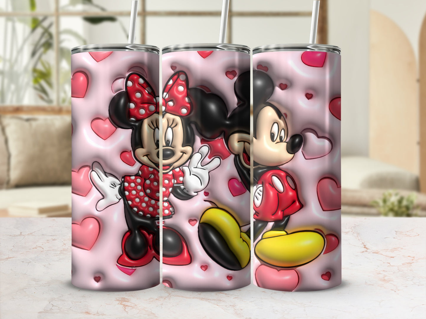Cute Cartoon Couple With Hearts Design Tumbler