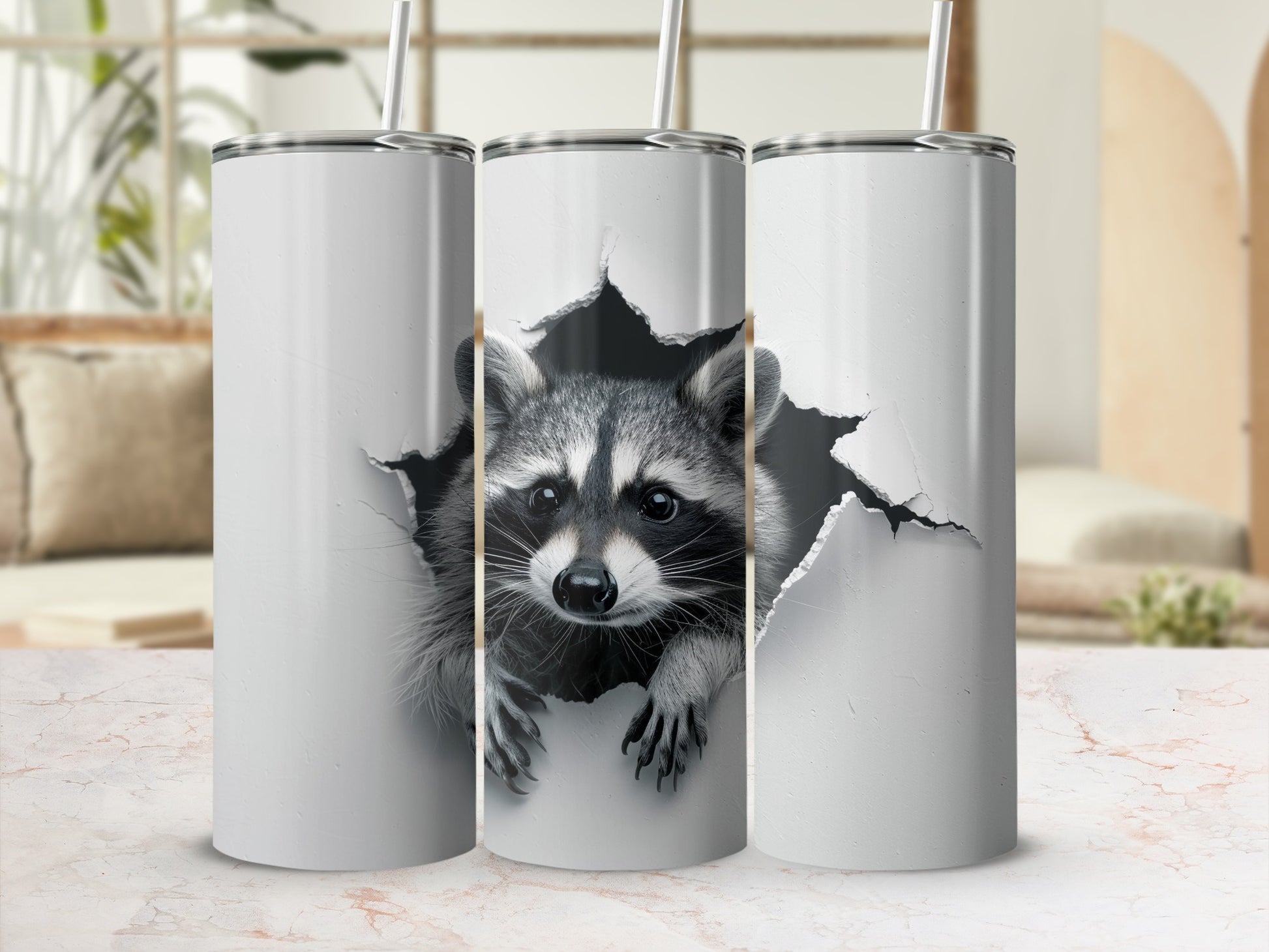 Raccoon breaking paper design unique tumbler product type