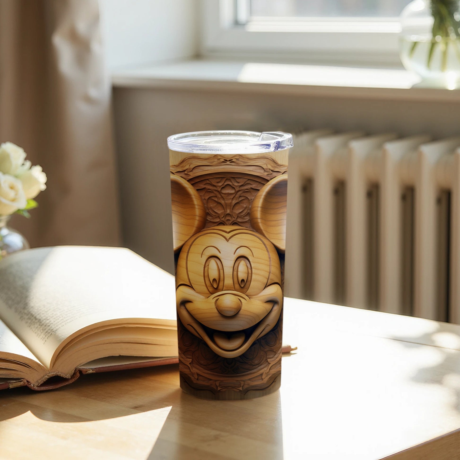 Vintage Mickey Mouse Tumbler With Intricate Wood Design