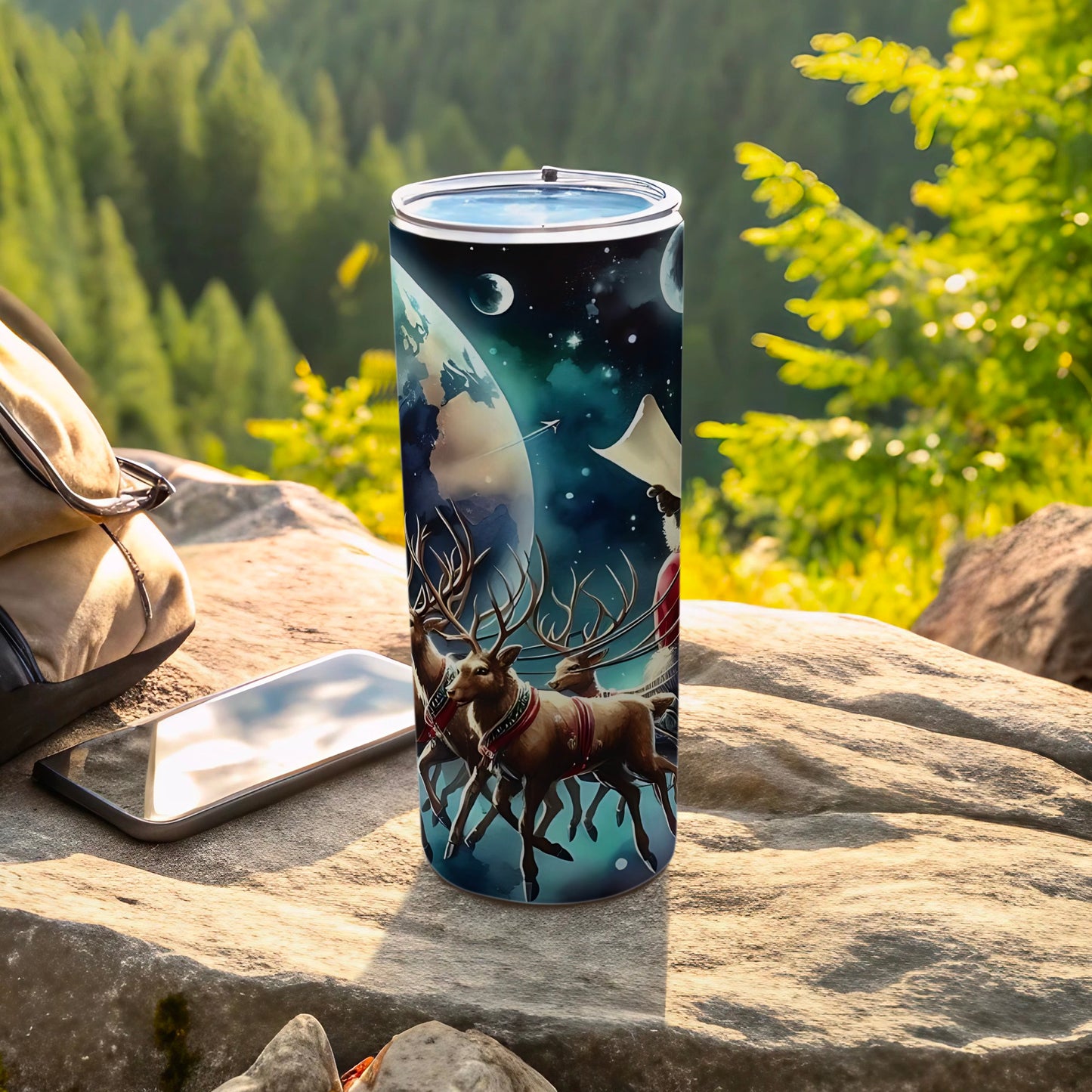 Christmas Reindeer Santa's Sleigh Design Travel Tumbler