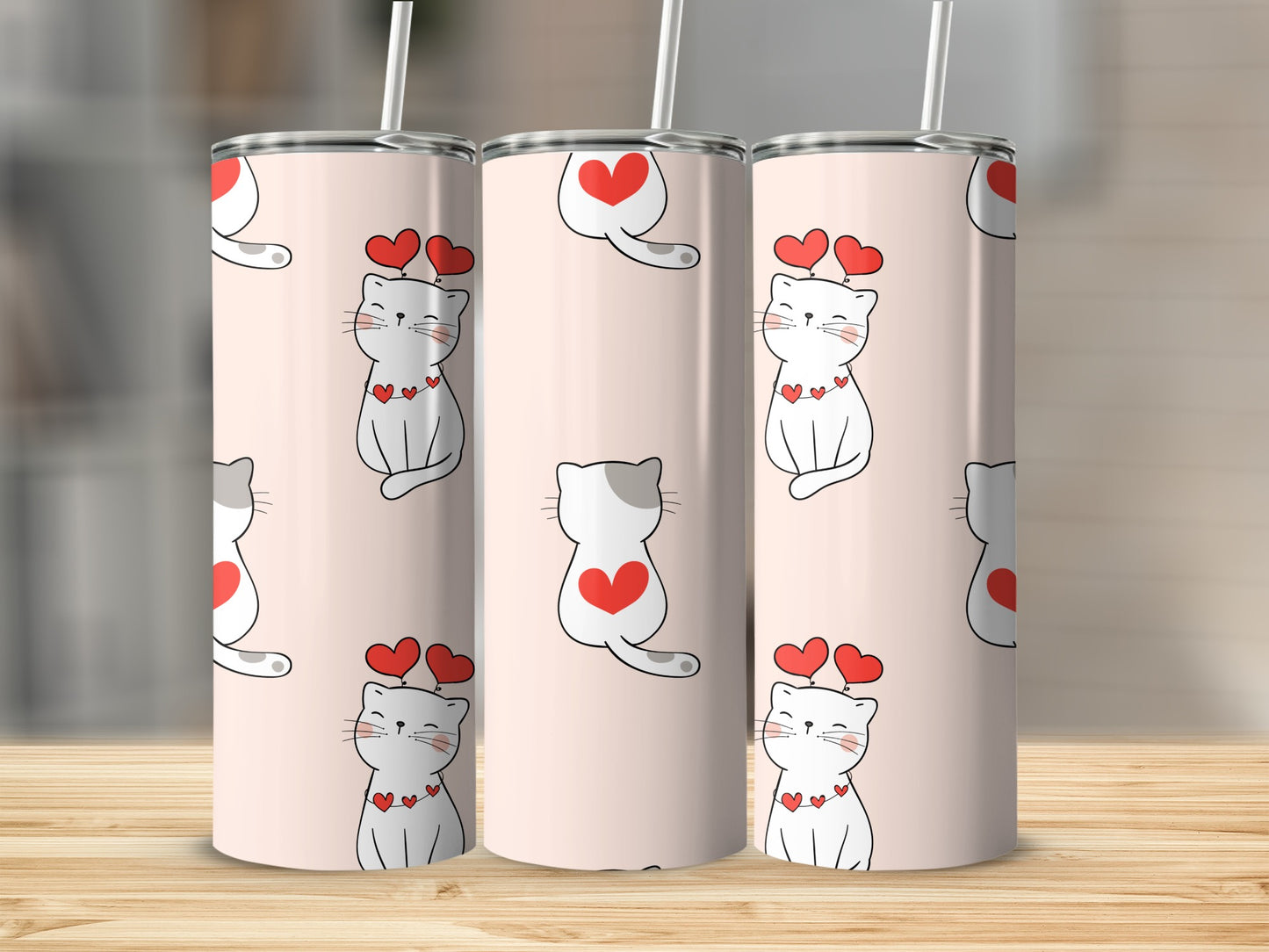 Adorable White Cats with Red Hearts Tumbler Design
