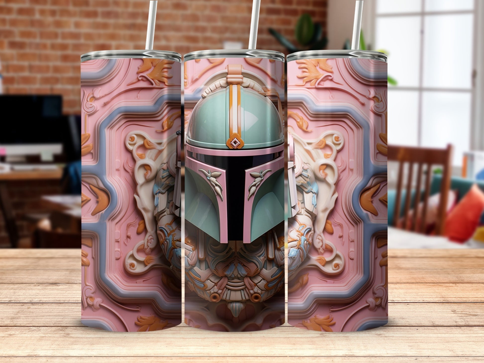Pastel Geometric Helmet Design Tumbler