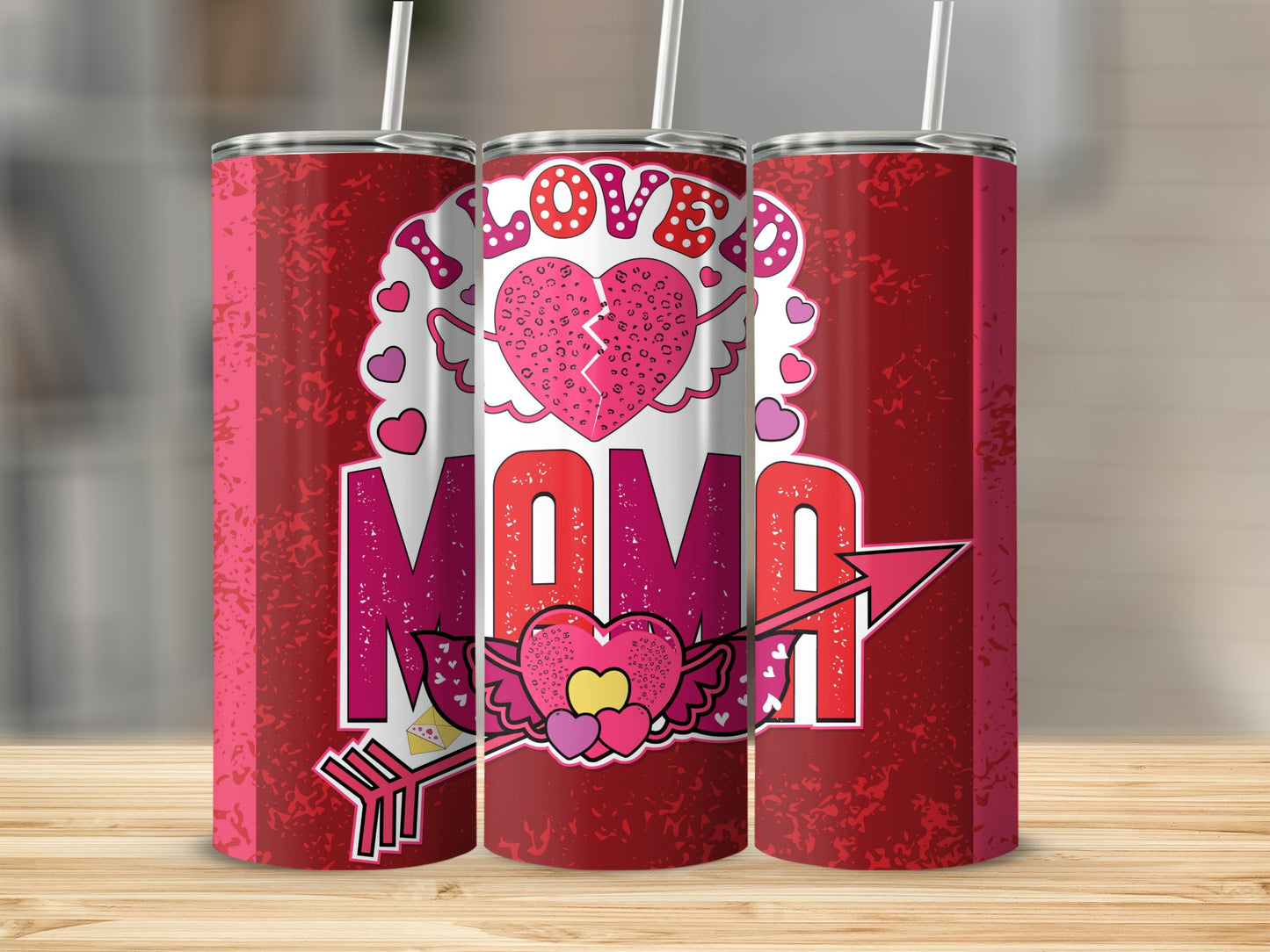I Love Mom Heart Red Arrow Pink Art Tumbler Cup