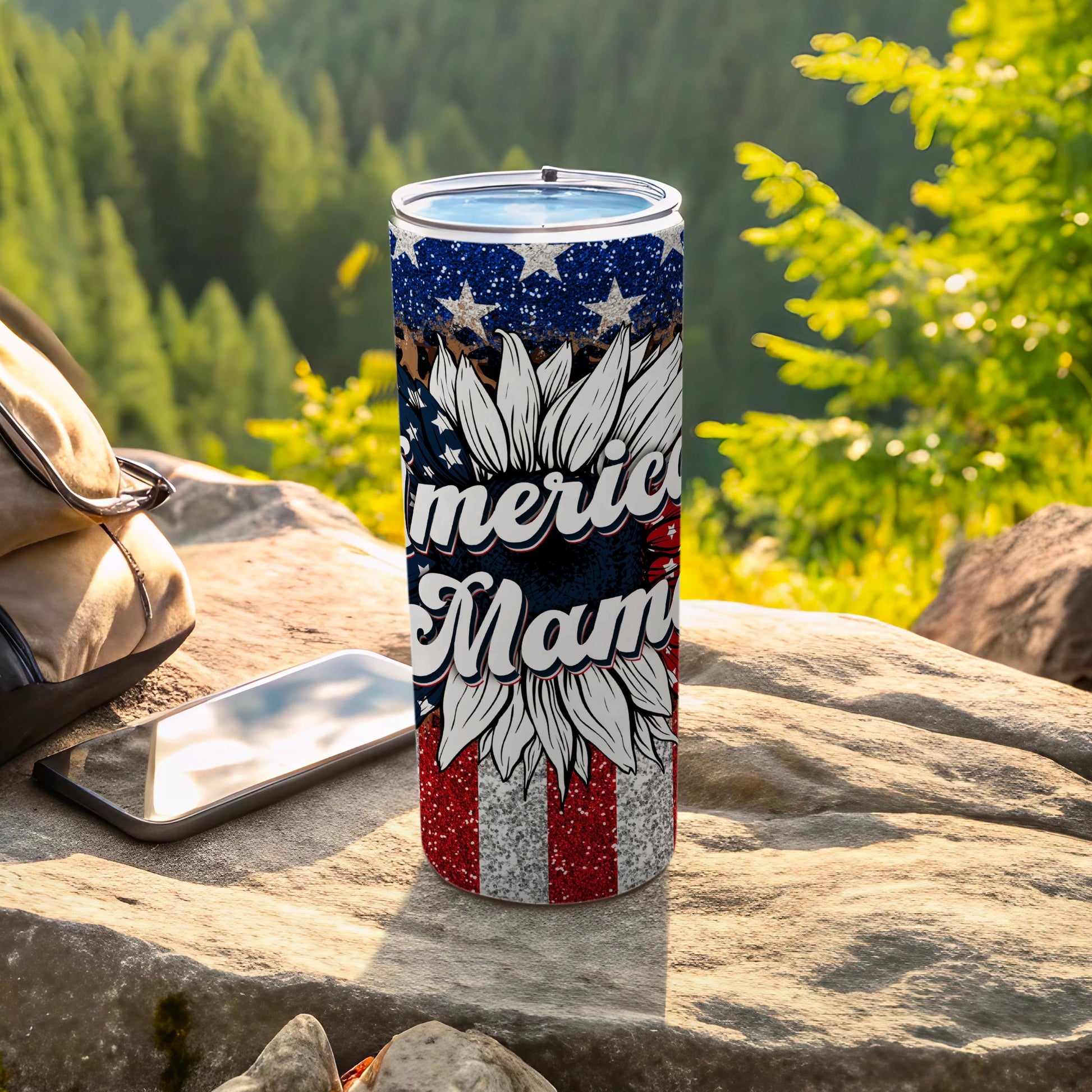 Glitter Patriotic Americ Mama Sunflower Flag Tumbler product type