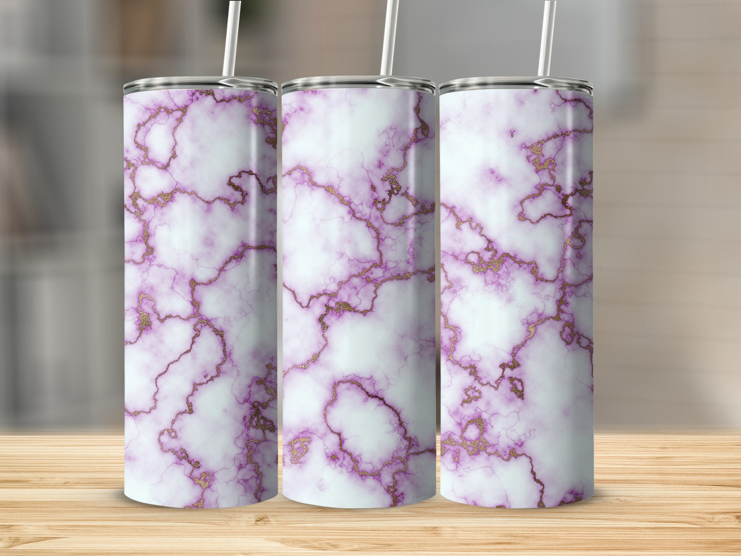 Purple Marble Design with Gold Veins Pattern Tumblers