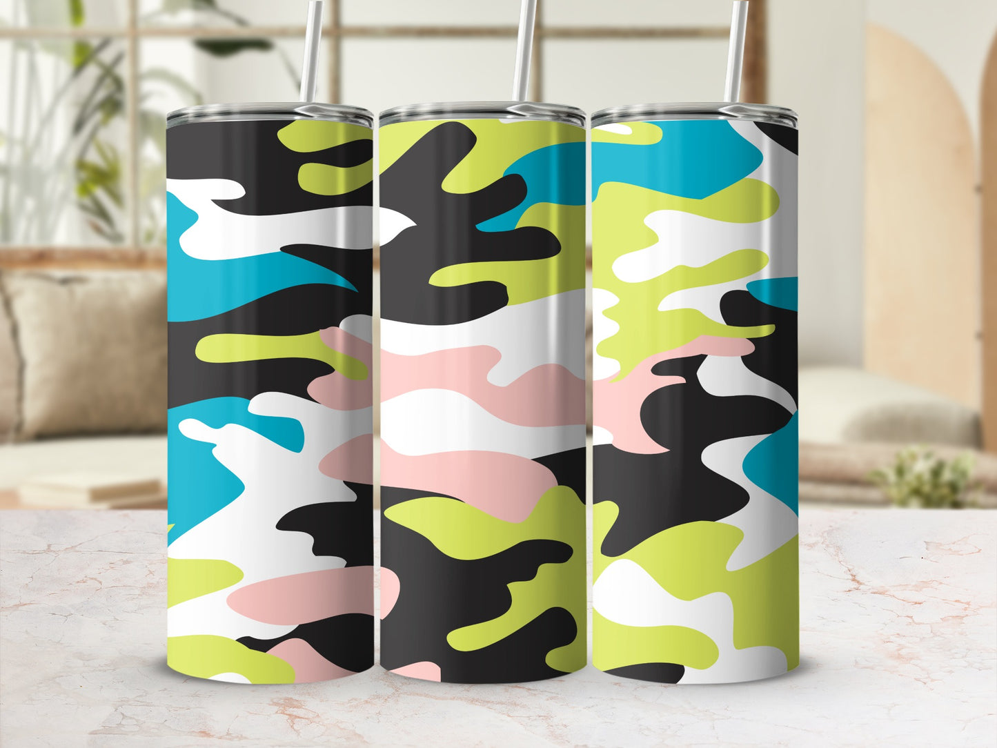 Colorful Camouflage Design Insulated Tumbler Cups