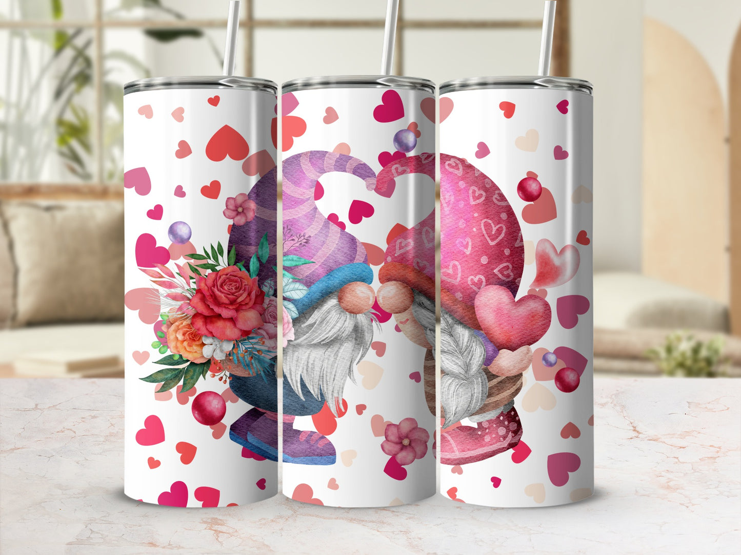 Whimsical Gnome Print Valentines Day Themed Tumbler