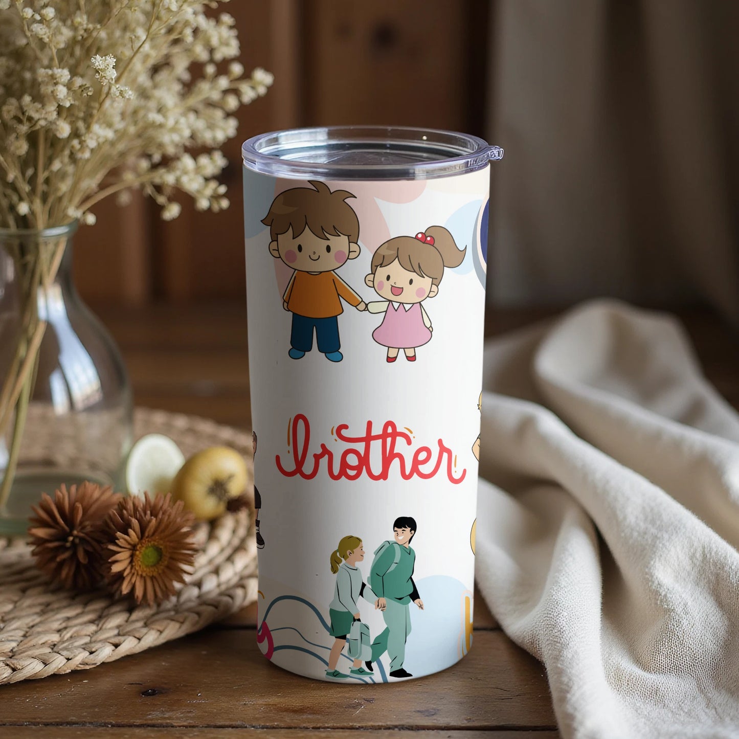 Cute Cartoon Brother and Sister Travel Mug