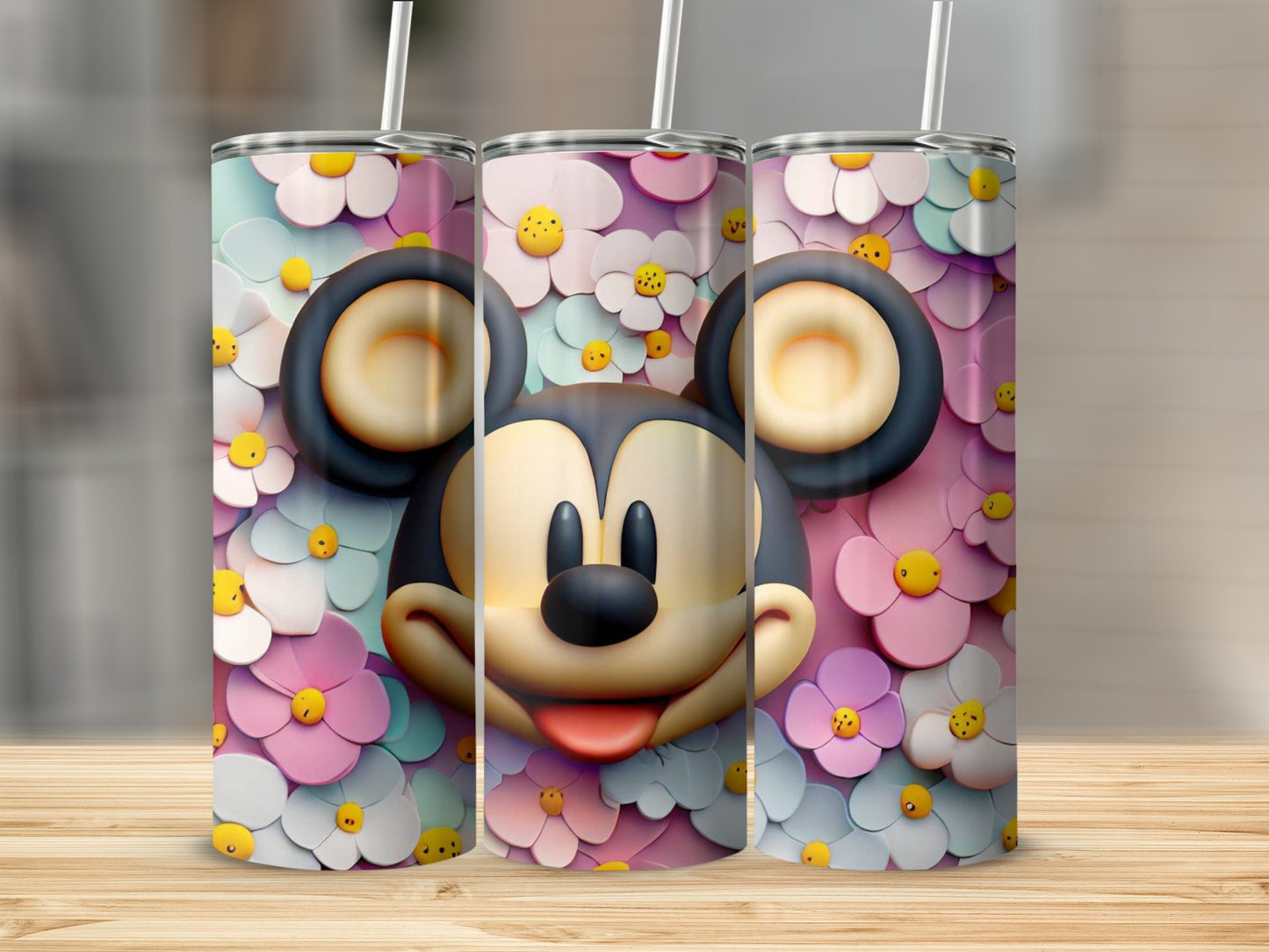 Vibrant Mickey Mouse Floral Background Tumbler