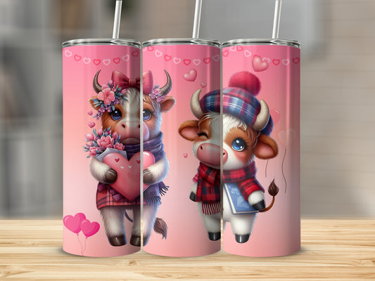 Cute Cow Valentines Day Tumbler with Hearts Design