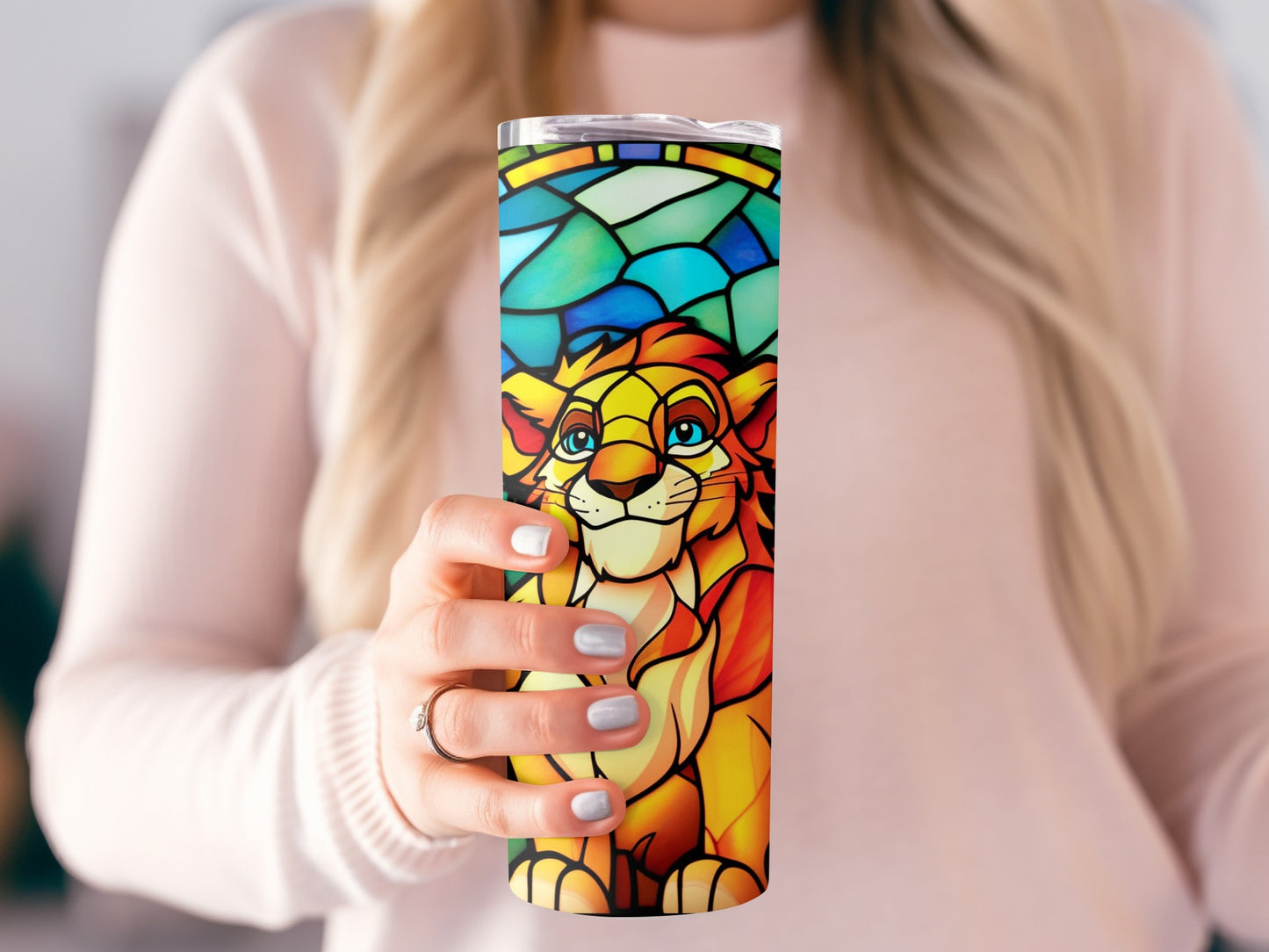 Colorful Lion Stained Glass Design Tumbler Cup