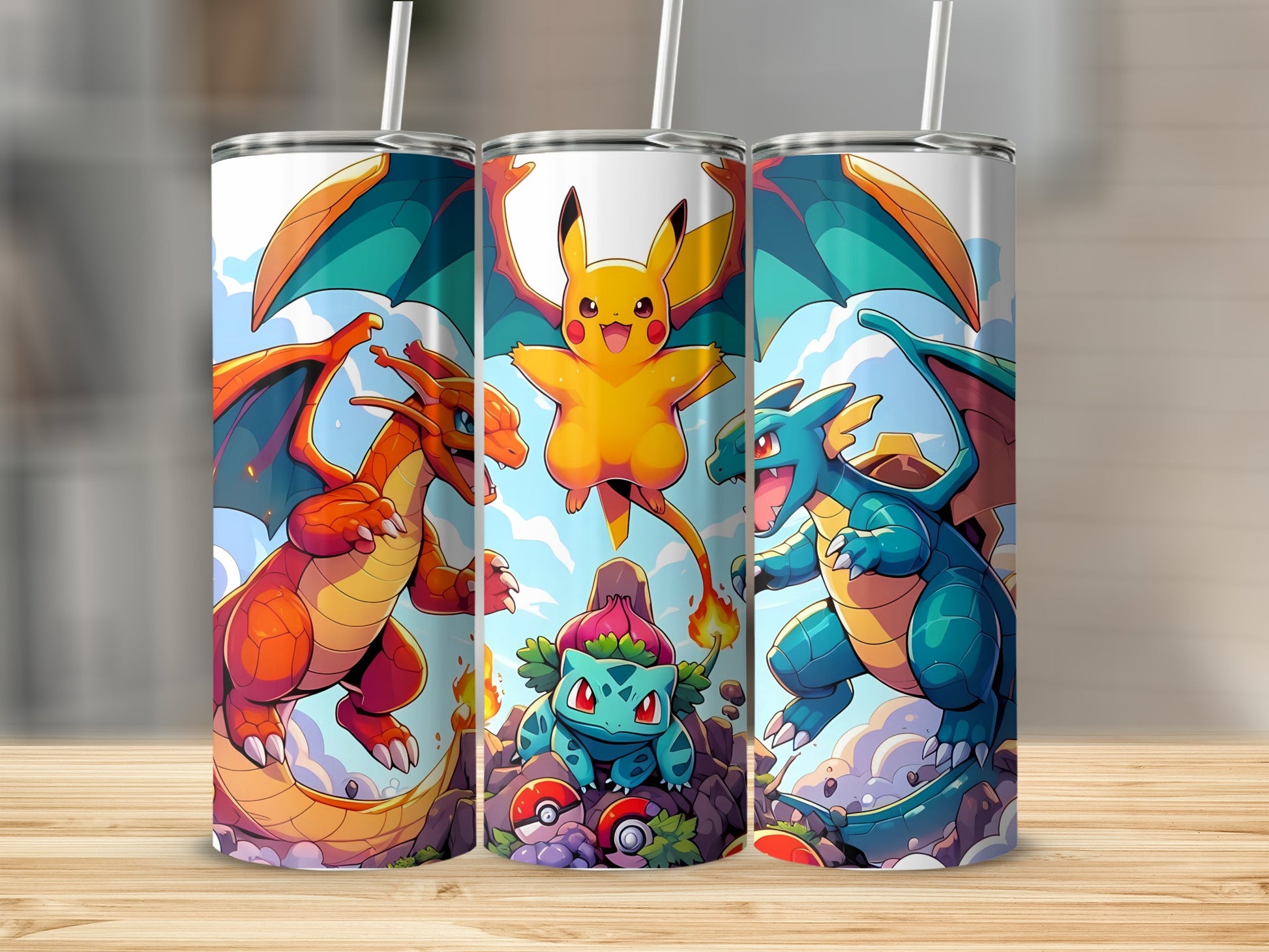 Vibrant Pokémon Characters Tumbler with Straw product type
