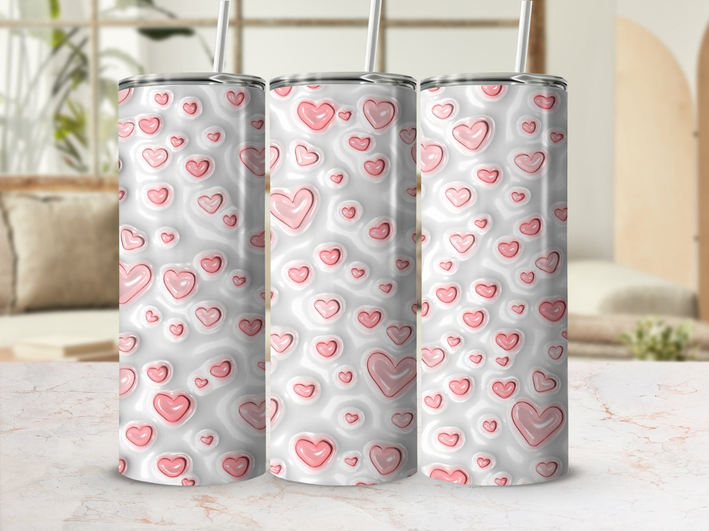3D Pink Hearts Wavy White Background Design product type
