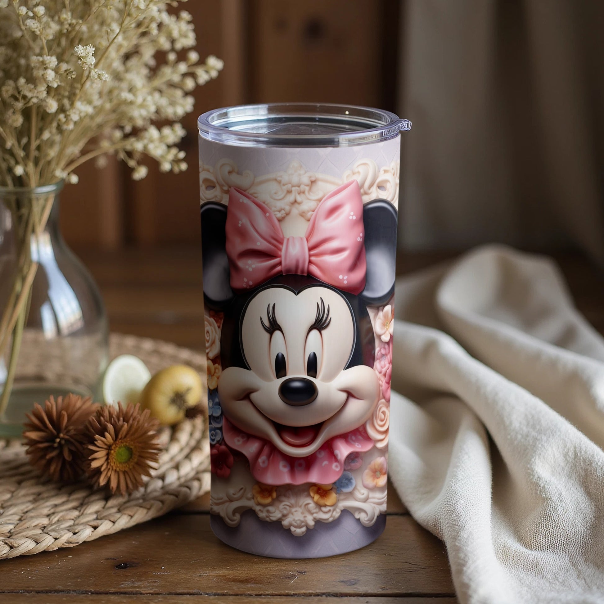 Cute Cartoon Mouse Floral Insulated Tumbler Design