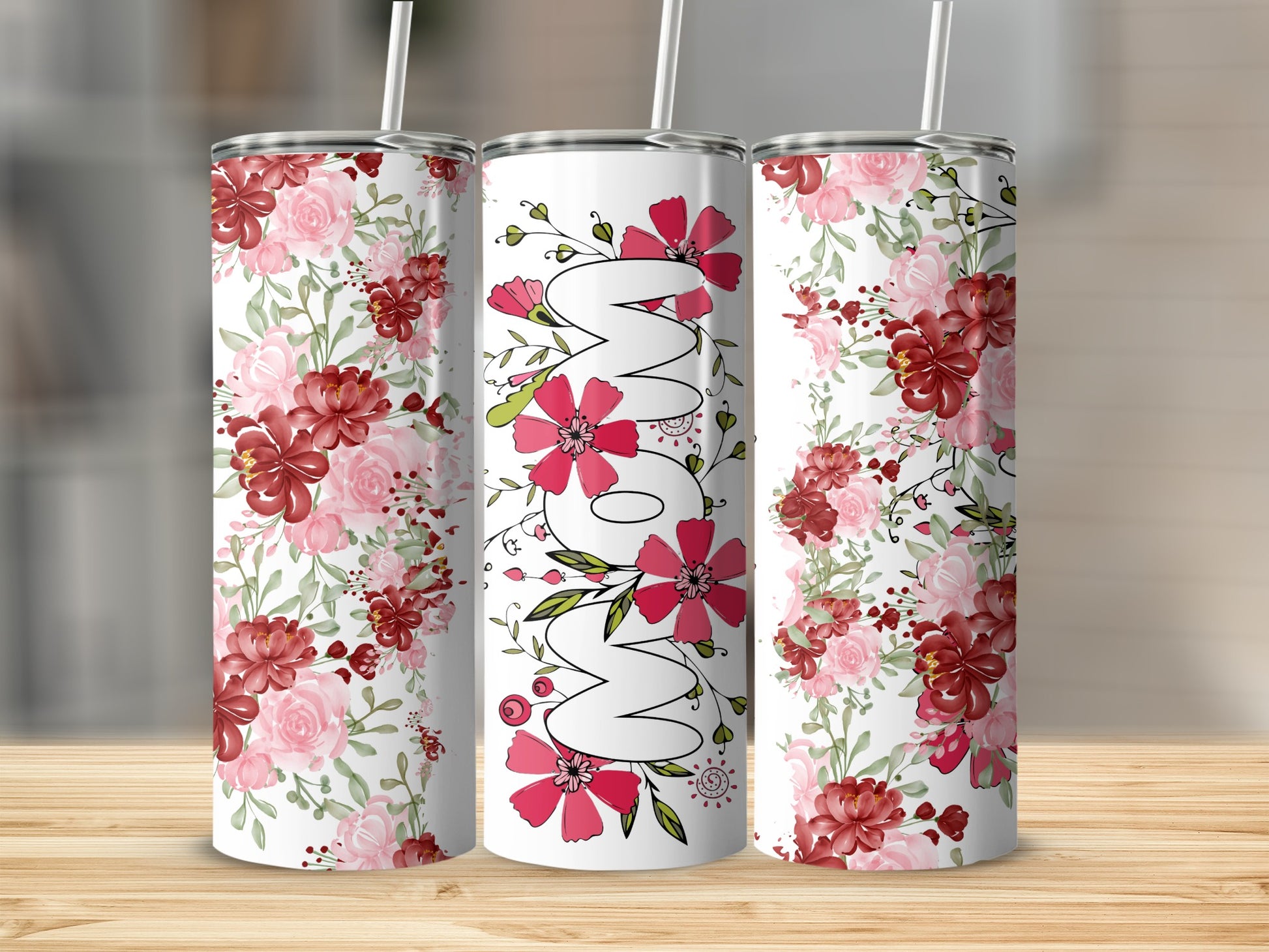 Beautiful Floral Mom Tumbler Design with Bold Flowers
