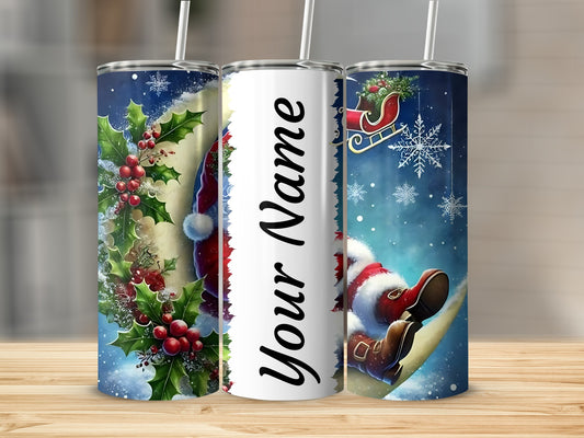 Personalized Christmas Themed Tumbler with Straw