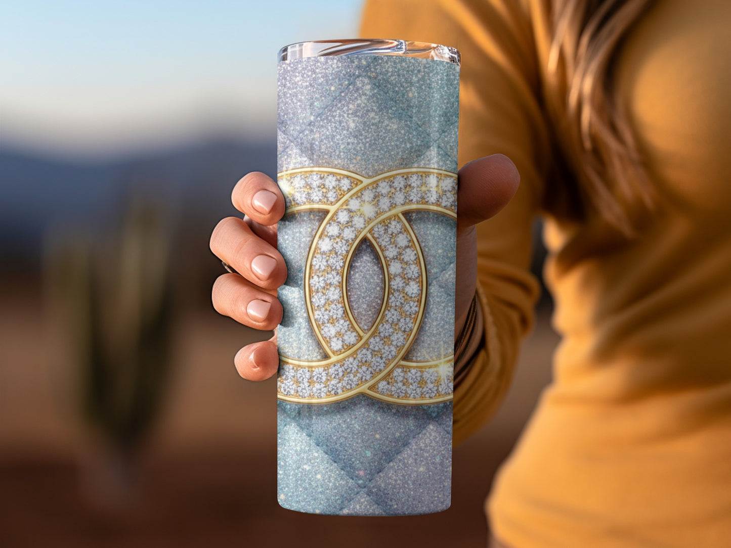 Glittery Diamond Gold Logo Pattern Design For You Tumbler