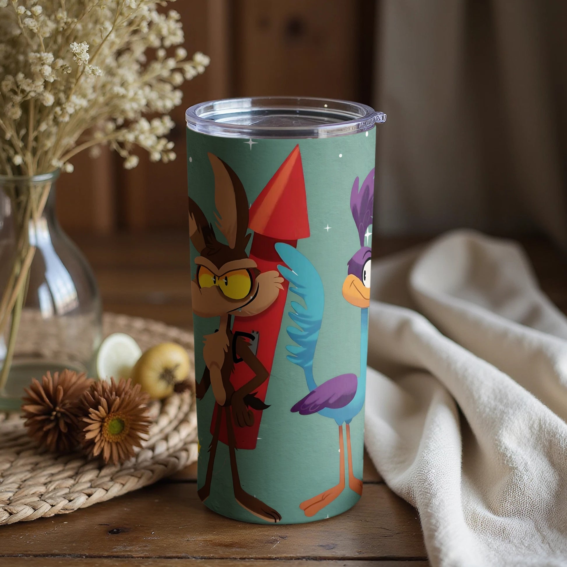 Wile E. Coyote and Road Runner cartoon drink tumbler