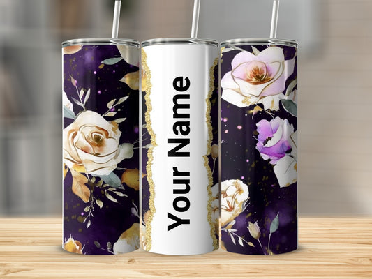 Customizable Floral Tumbler Purple and White Design