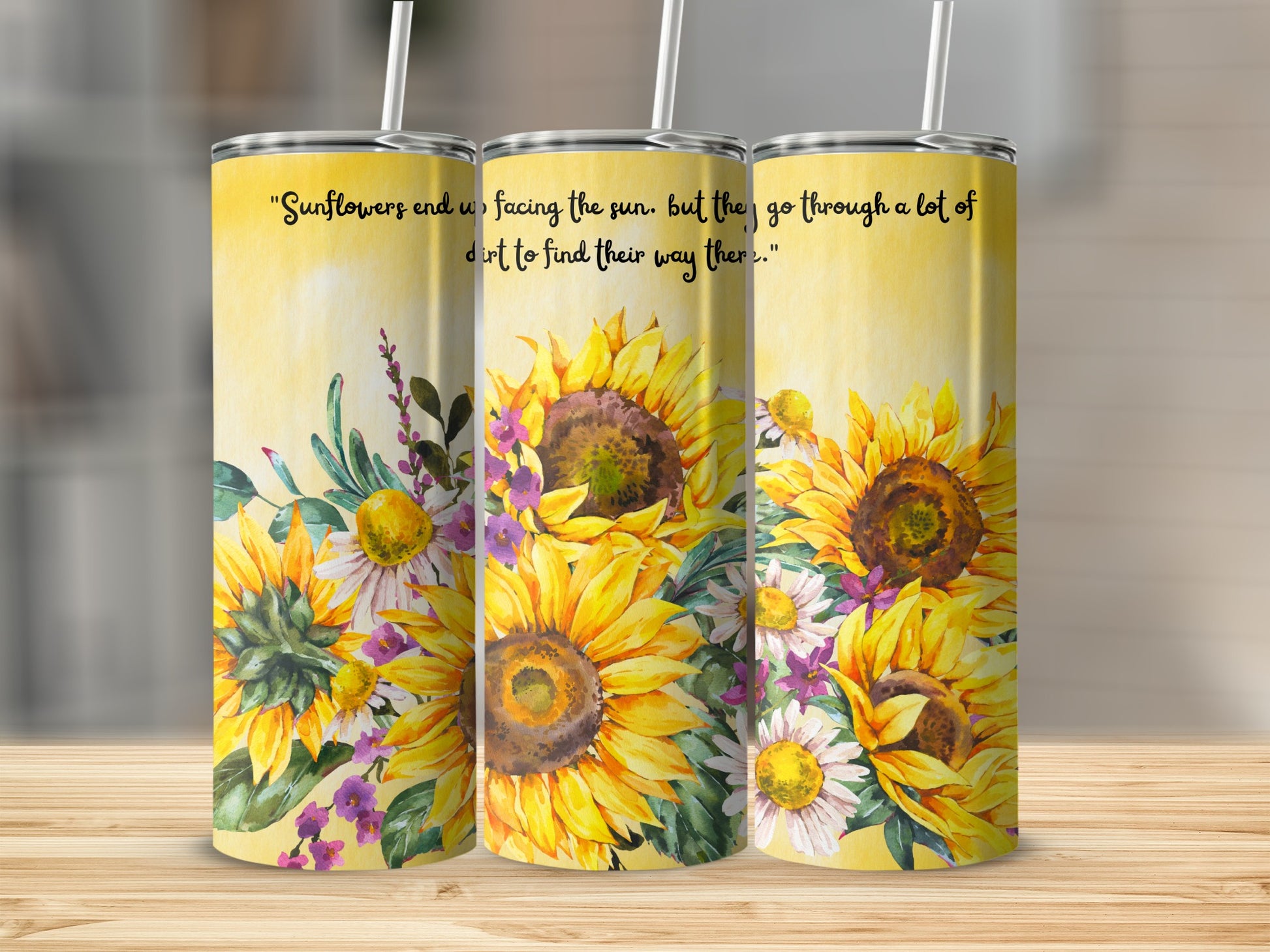 Sunflower Themed Tumbler with Inspirational Quote