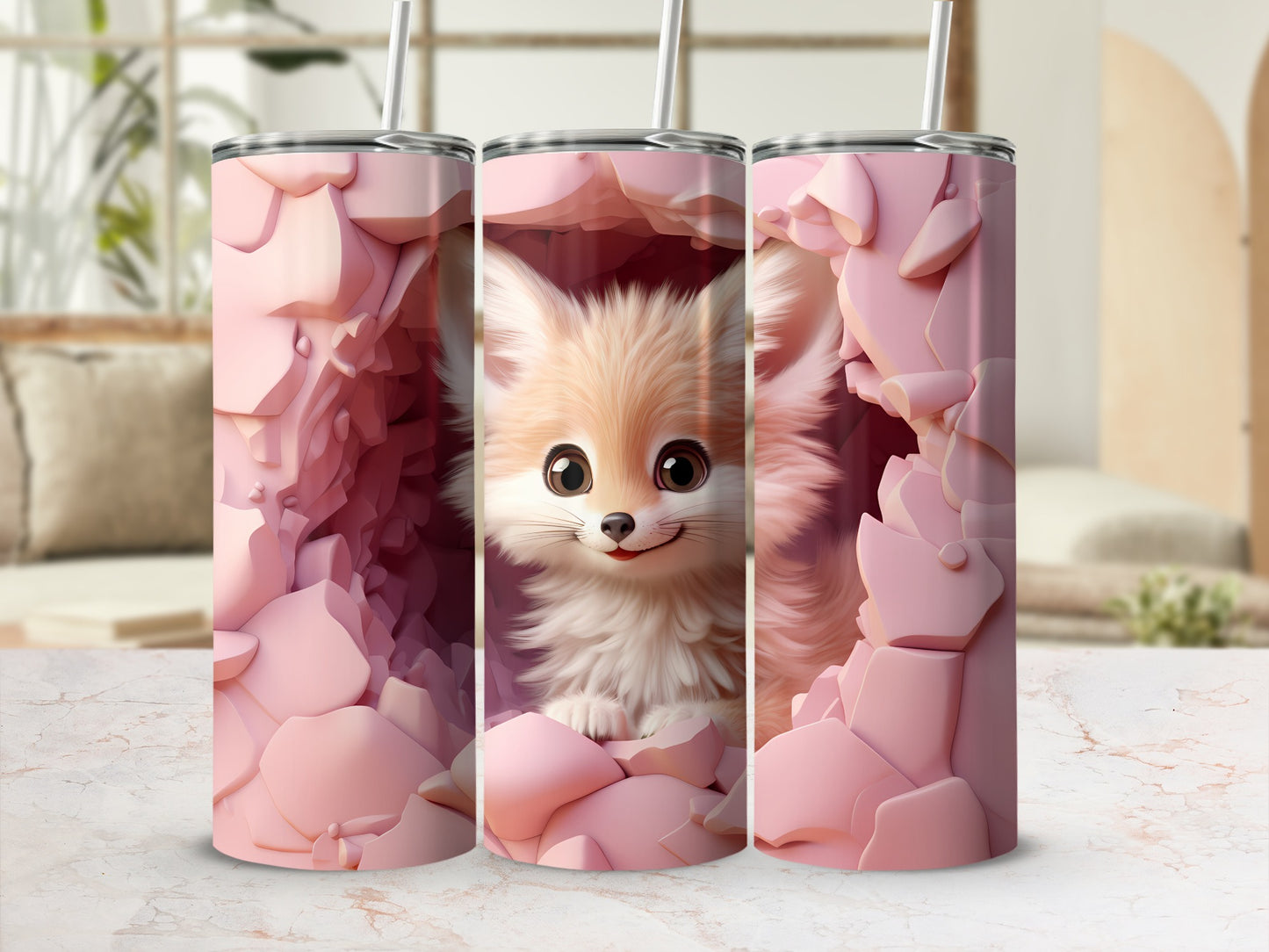 Adorable Fox in Pink Geode Design Tumbler Cup