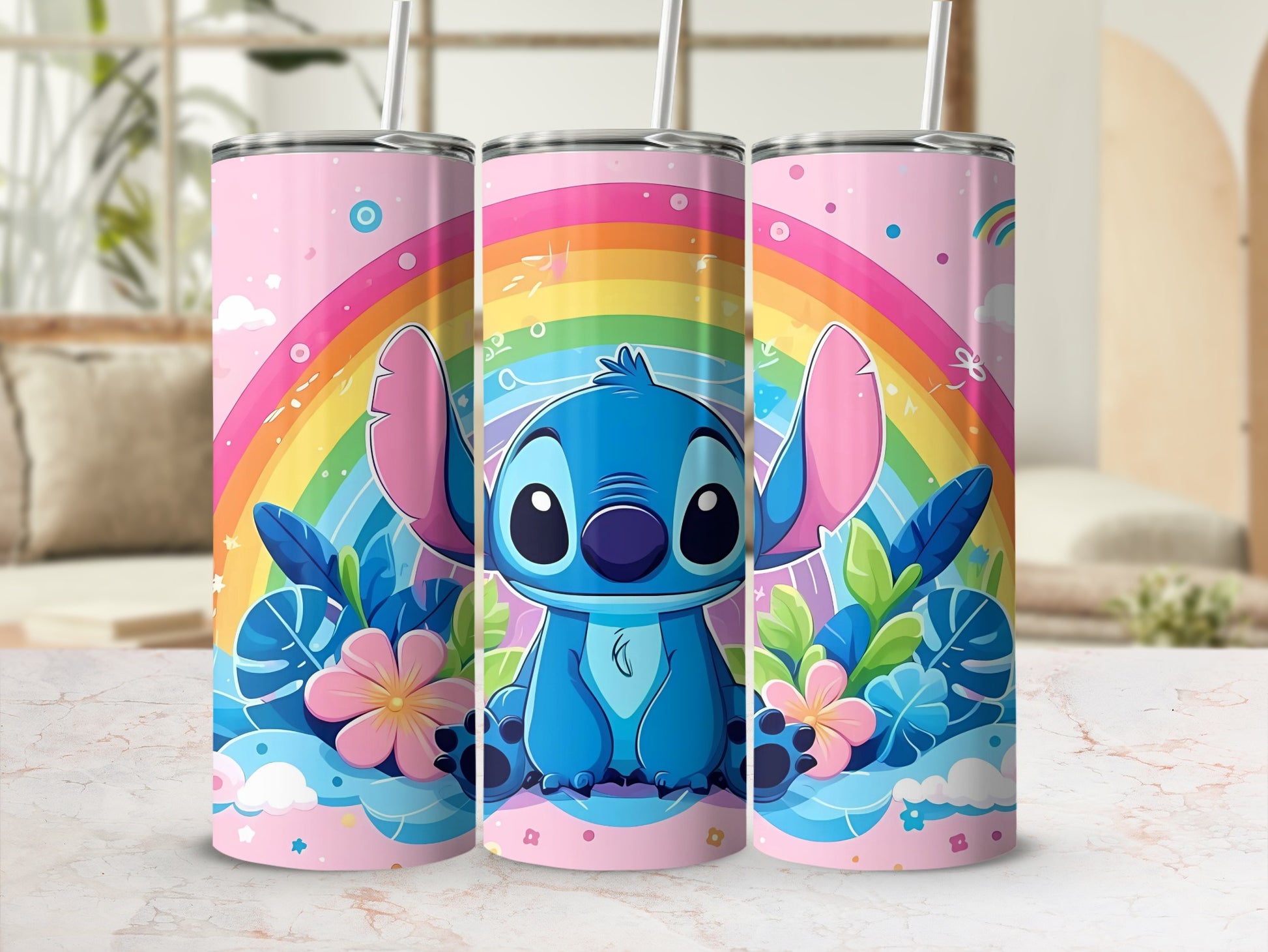 Cute Blue Character with Rainbow Design Tumbler
