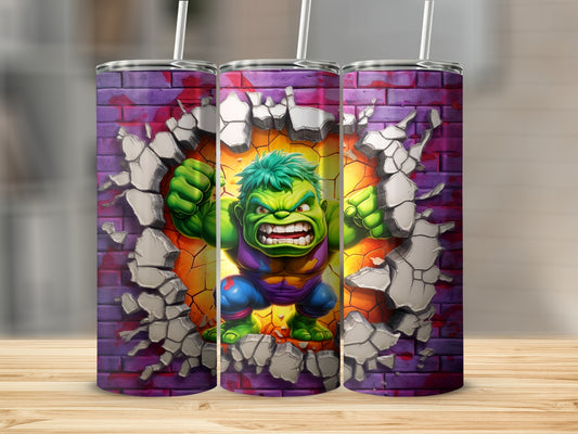 Green Hulk Smashing Through Brick Wall Design Tumbler