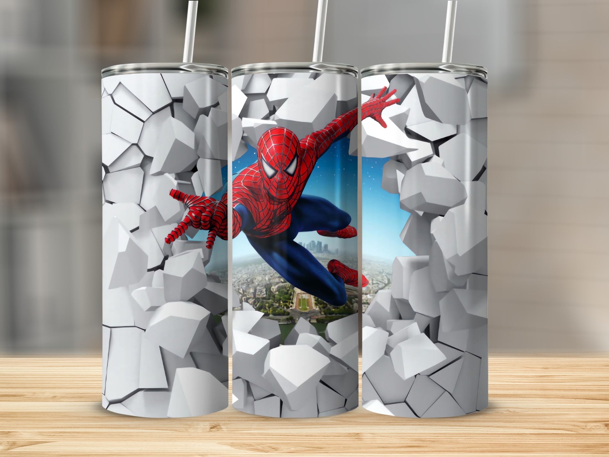 Spider-Man Breaking Through Wall Design Tumbler