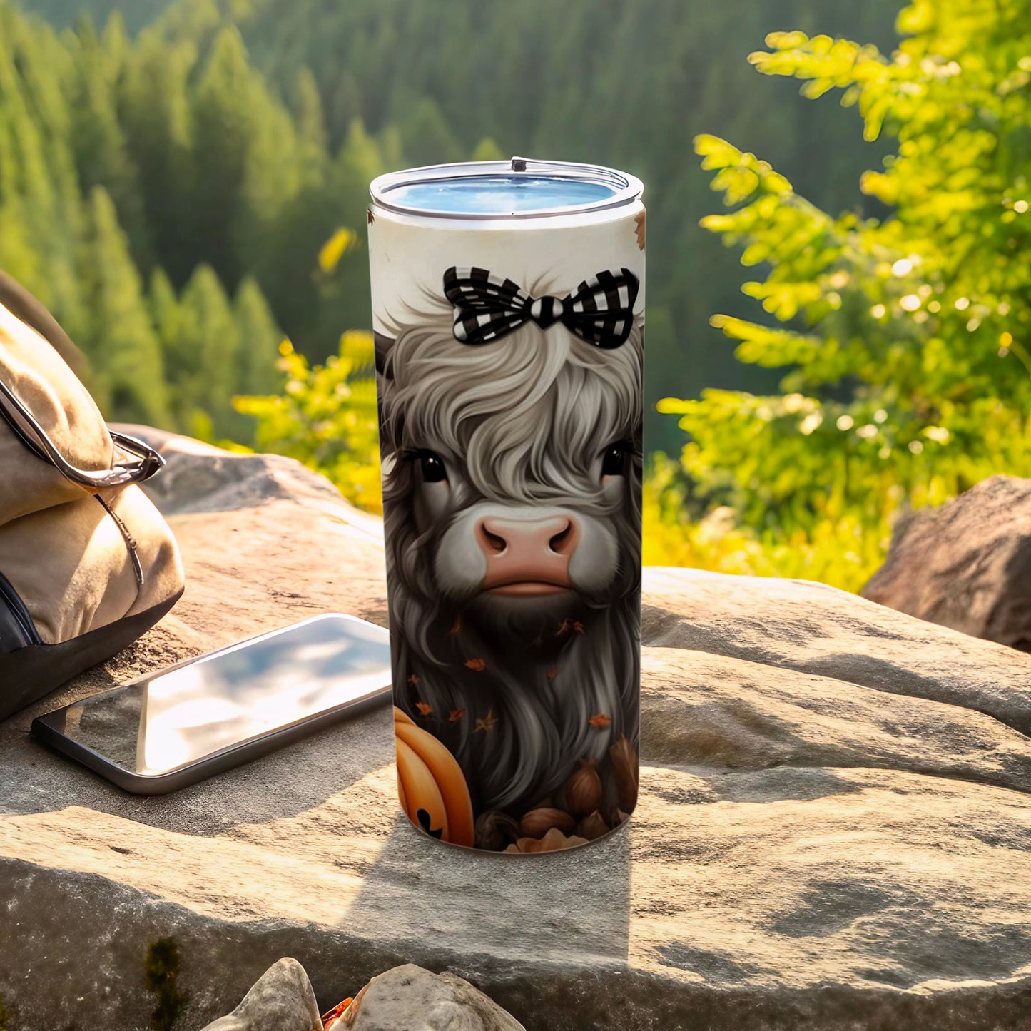 Cute Highland Cow with Bow Design Tumbler Cup