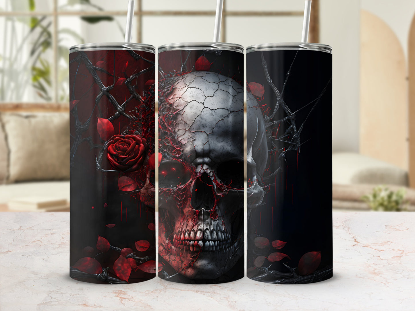 Red Rose Skull Design Insulated Tumbler product