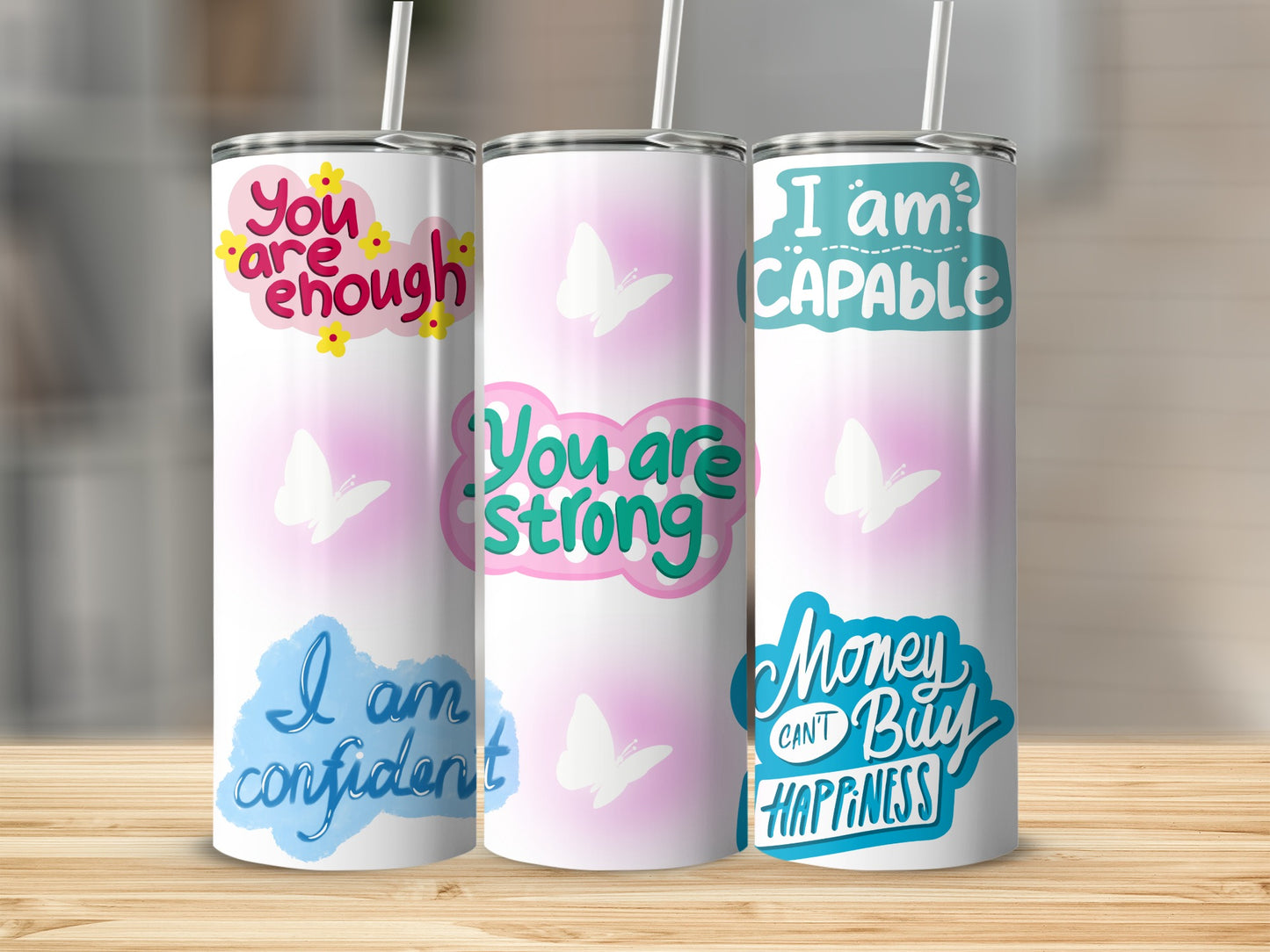 Motivational Quotes and Butterflies Tumbler Cups