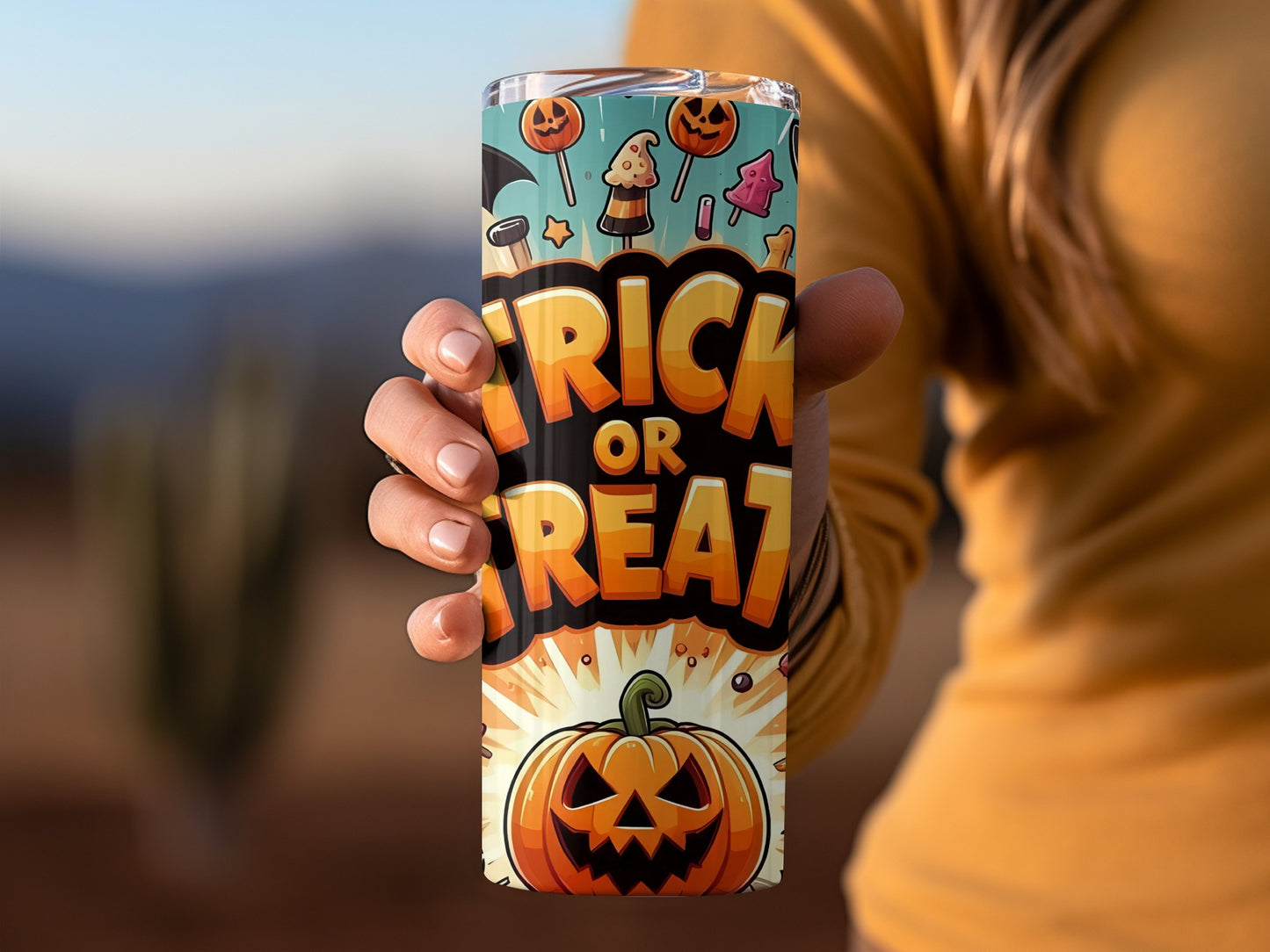 Trick or Treat Pumpkin Halloween Design Tumbler