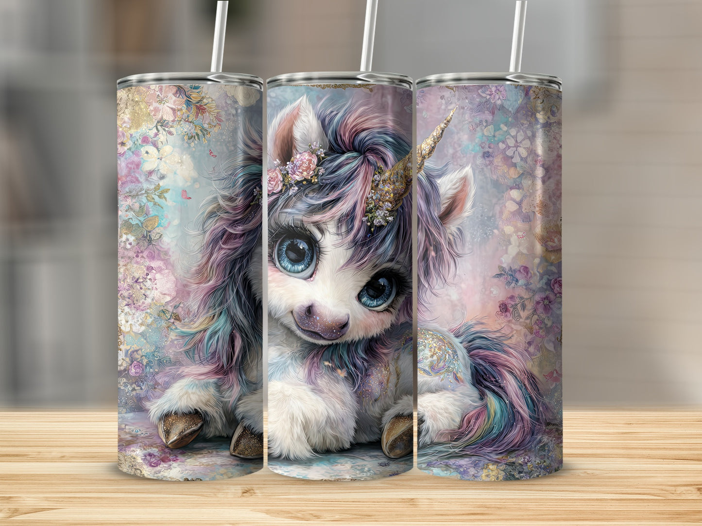 Cute Pastel Unicorn Tumbler with Straw 20oz