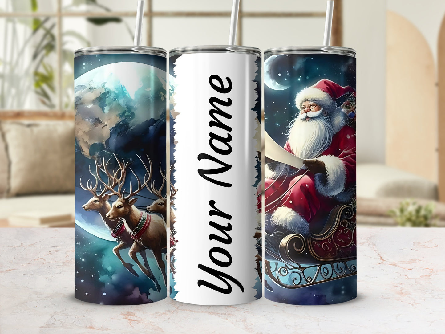 Christmas Santa and Reindeer Personalized Tumbler