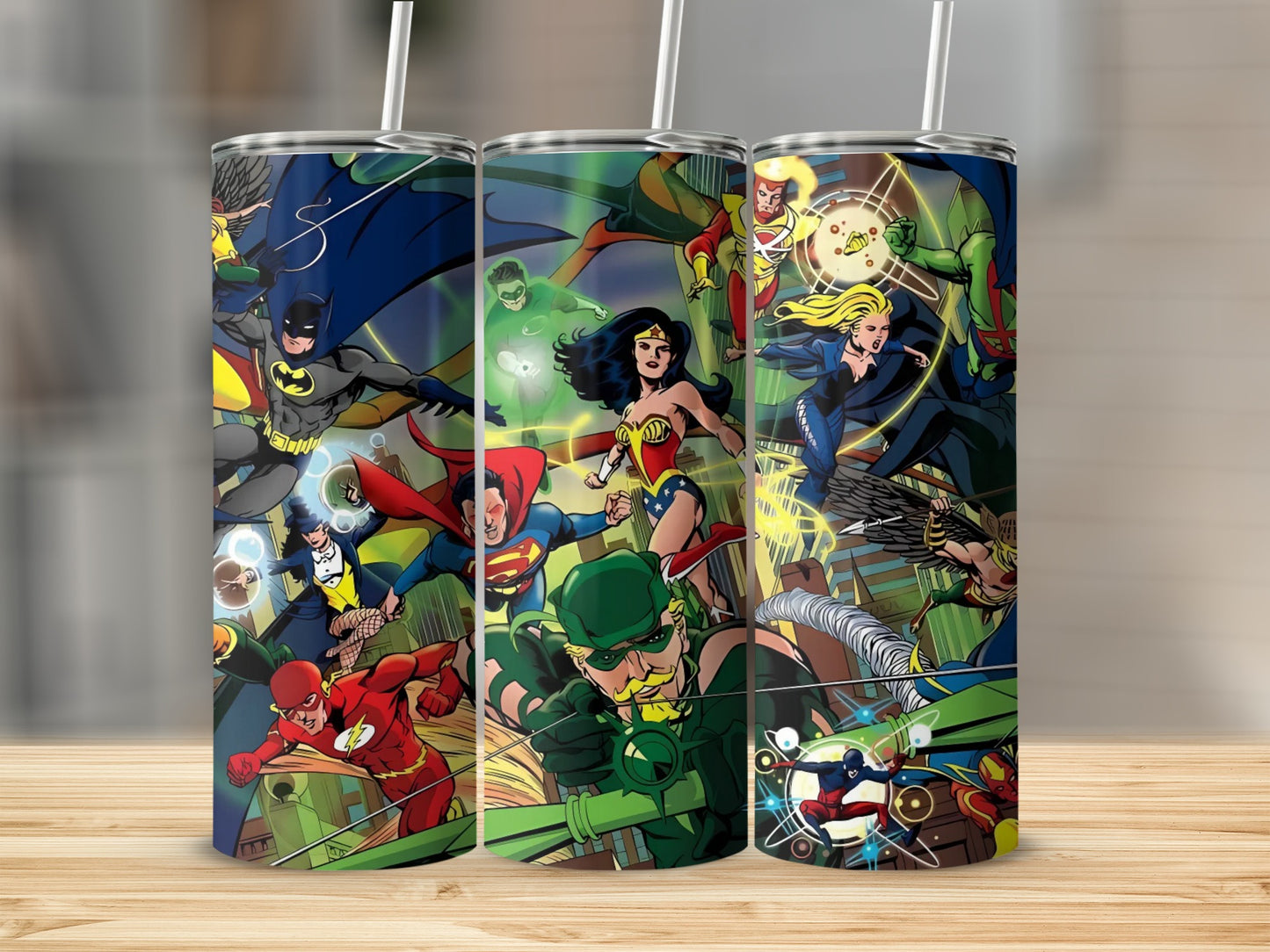 Colorful Superhero Tumbler With Classic Comic Characters