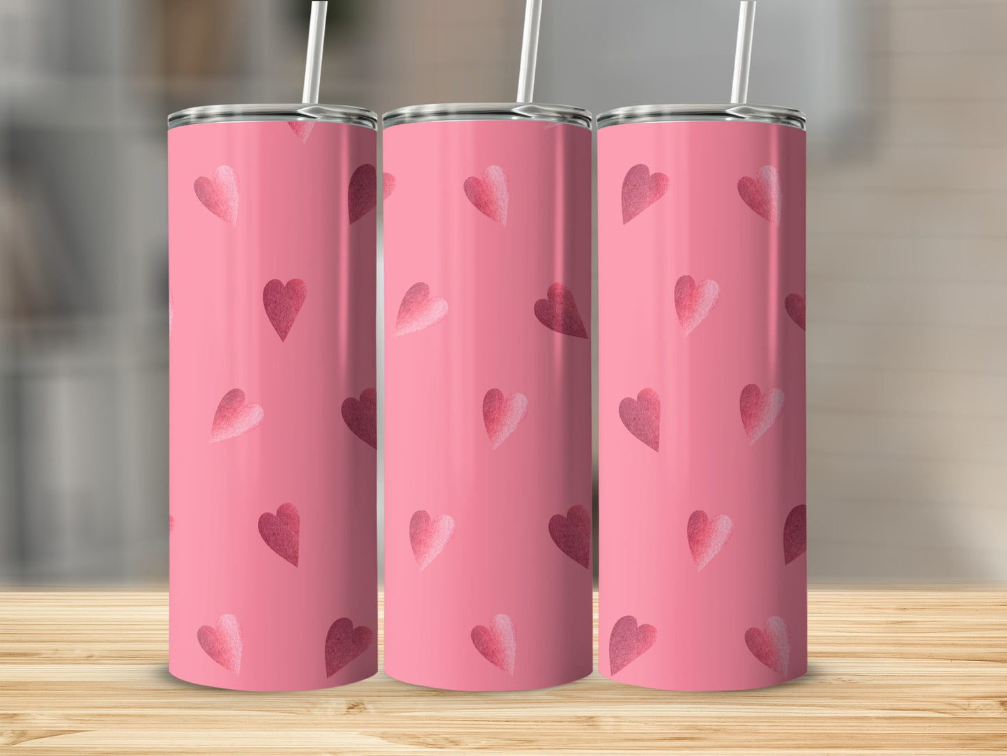 Pink Tumbler with Heart Patterns Valentine's Day Gift