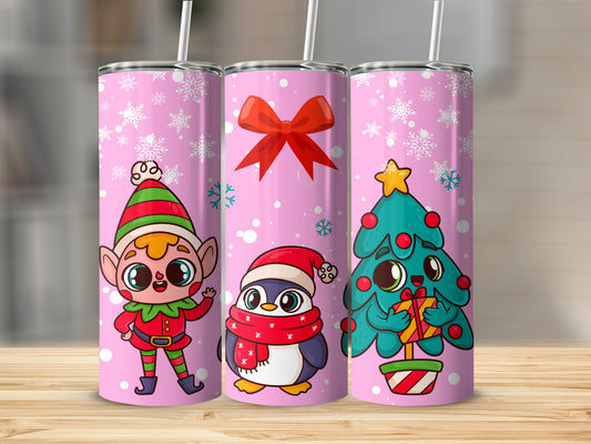 Cute Christmas Elf Penguin Tree Characters Tumbler
